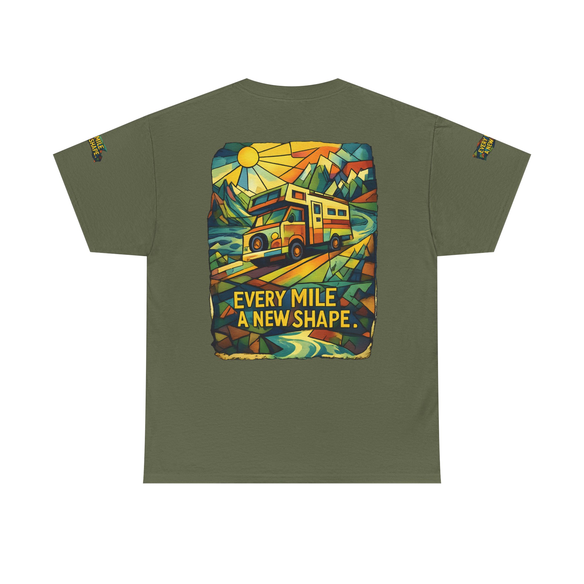 Unisex Heavy Cotton Tee — "Every Mile A New Shape" Design Cubic-Line