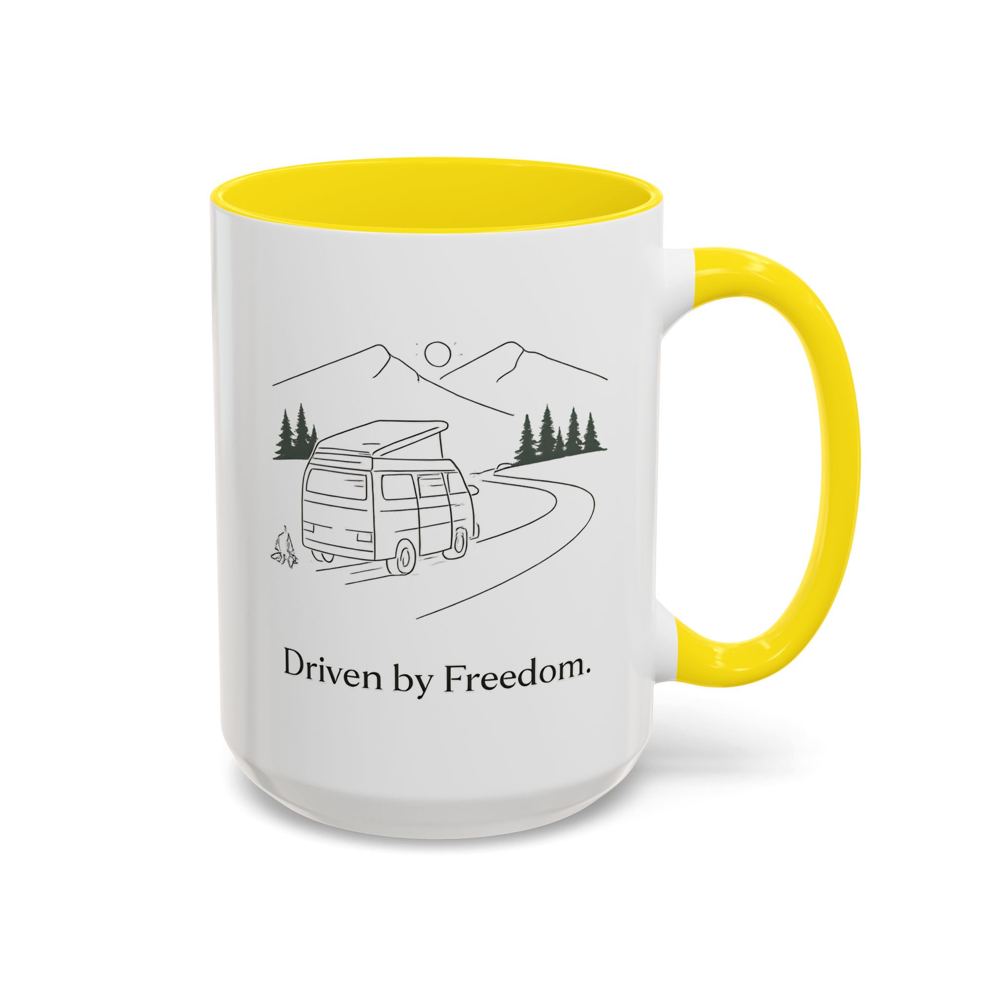 Accent Coffee Mug (11, 15oz) — "Driven By Freedom" Design Minimal-Line