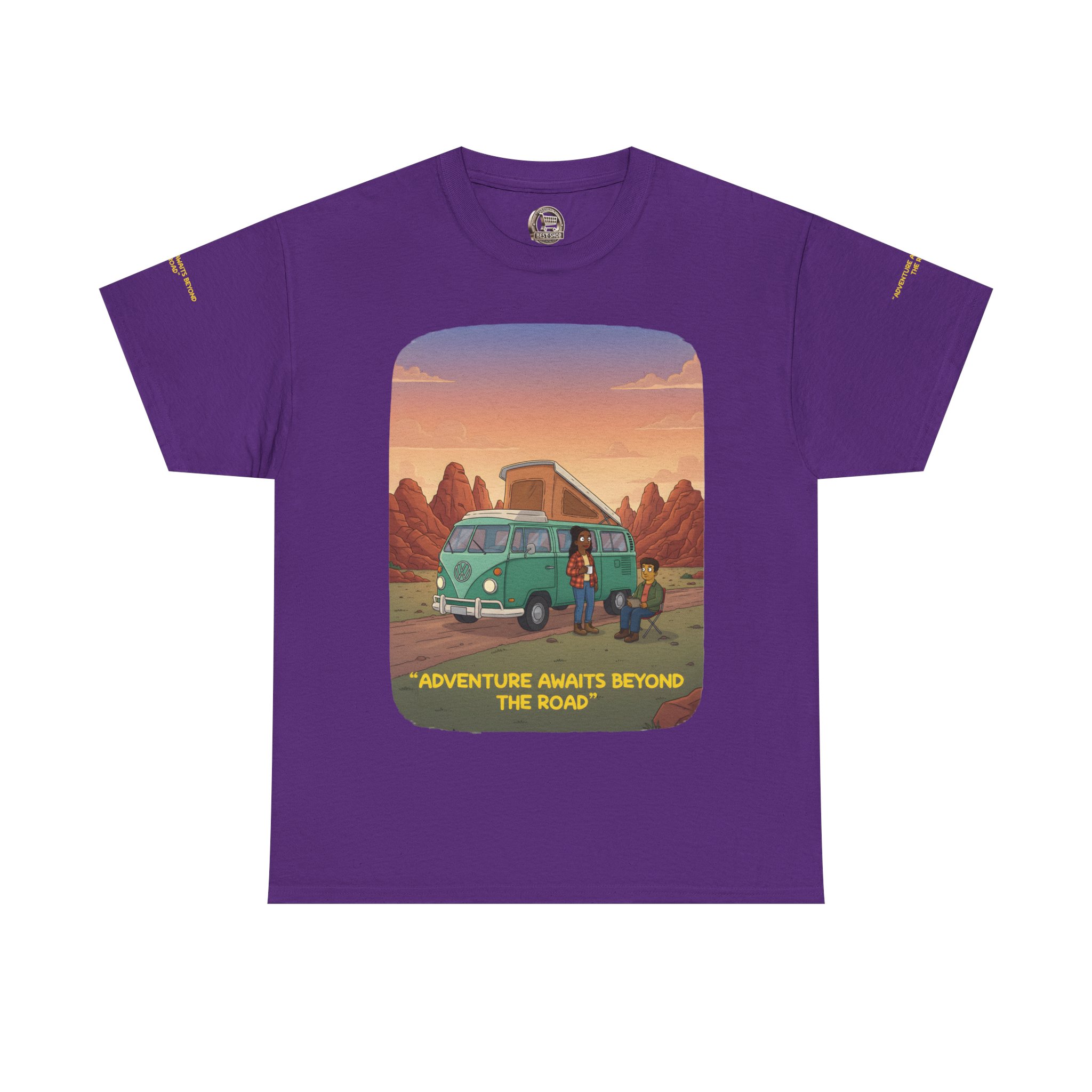 Unisex Heavy Cotton Tee — "Adventure Awaits Beyond The Road" Design Sitcom-Line