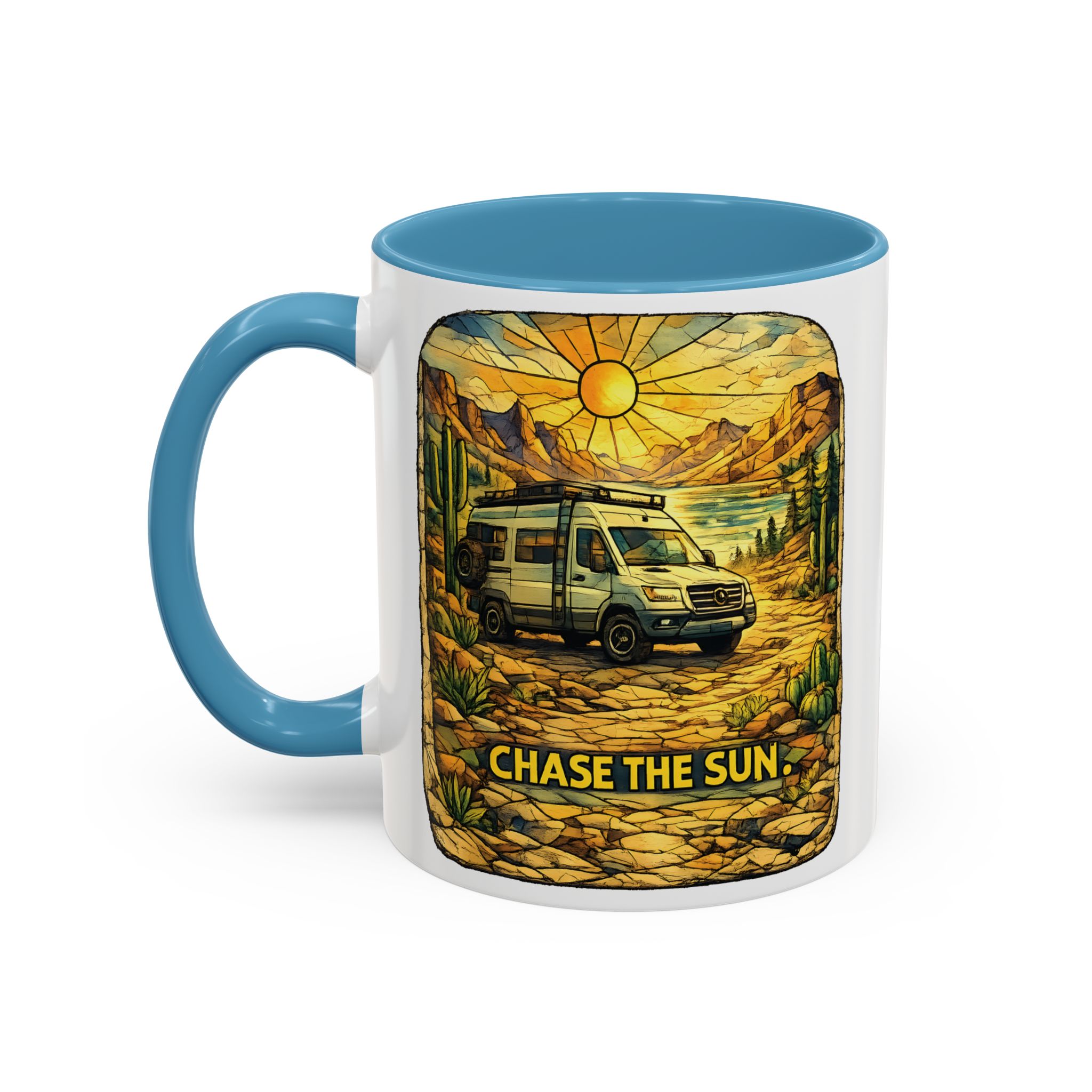 Accent Coffee Mug (11, 15oz) — "Chase The Sun" Design Cubic-Line