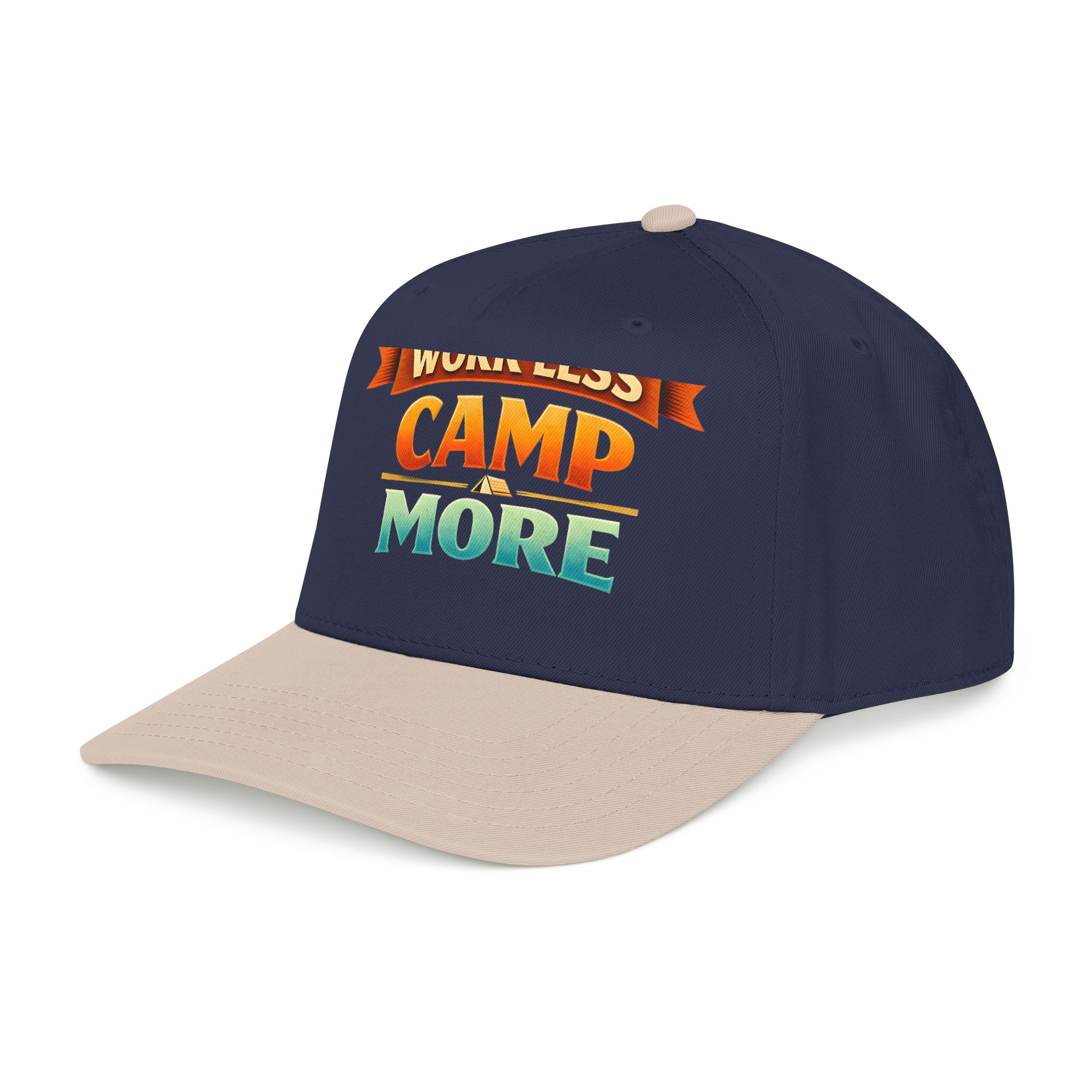 Baseball Cap - "Work Less-Camp More" Design Scenic-Line
