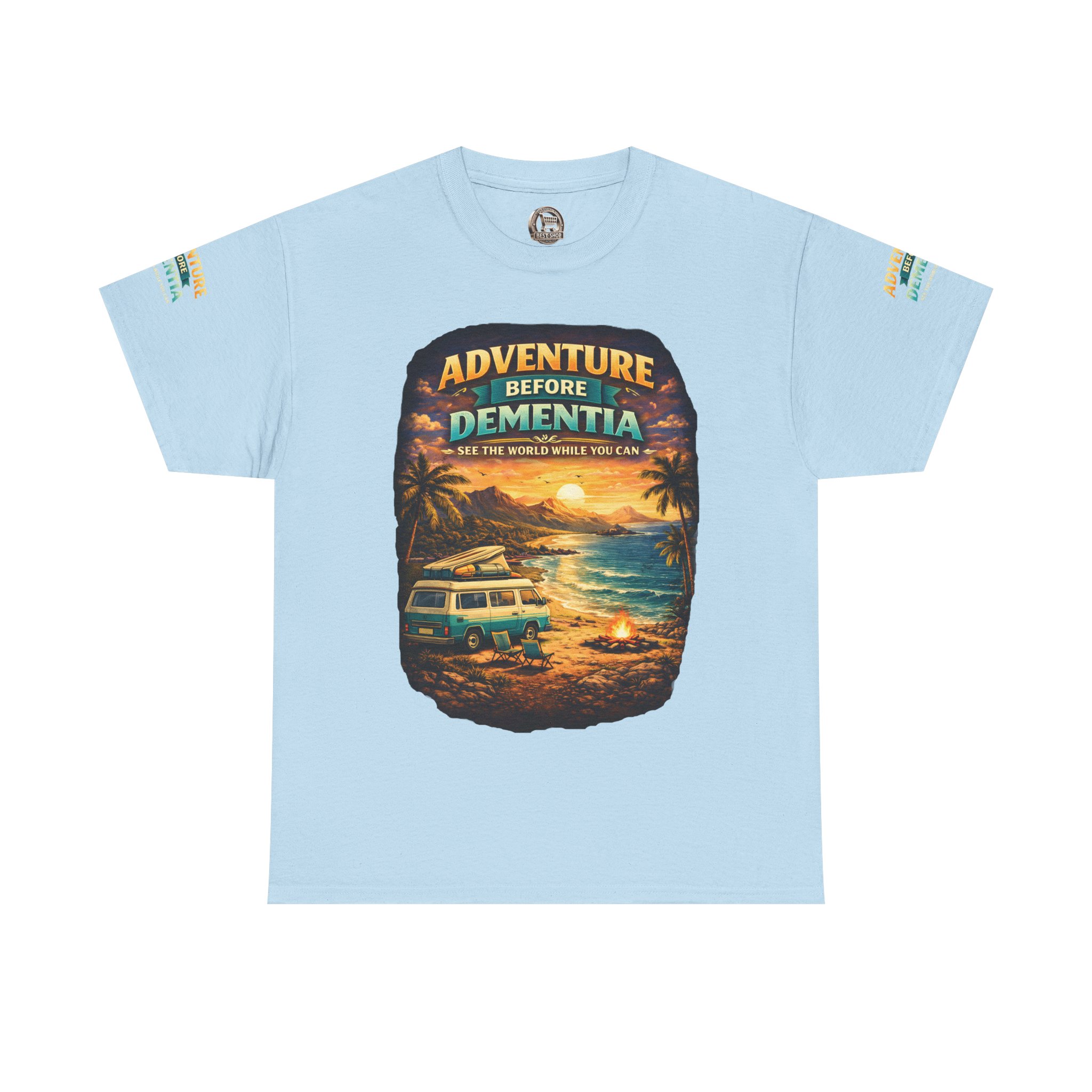 Unisex Heavy Cotton Tee — "Adventure Before Dementia" Design Scenic-Line