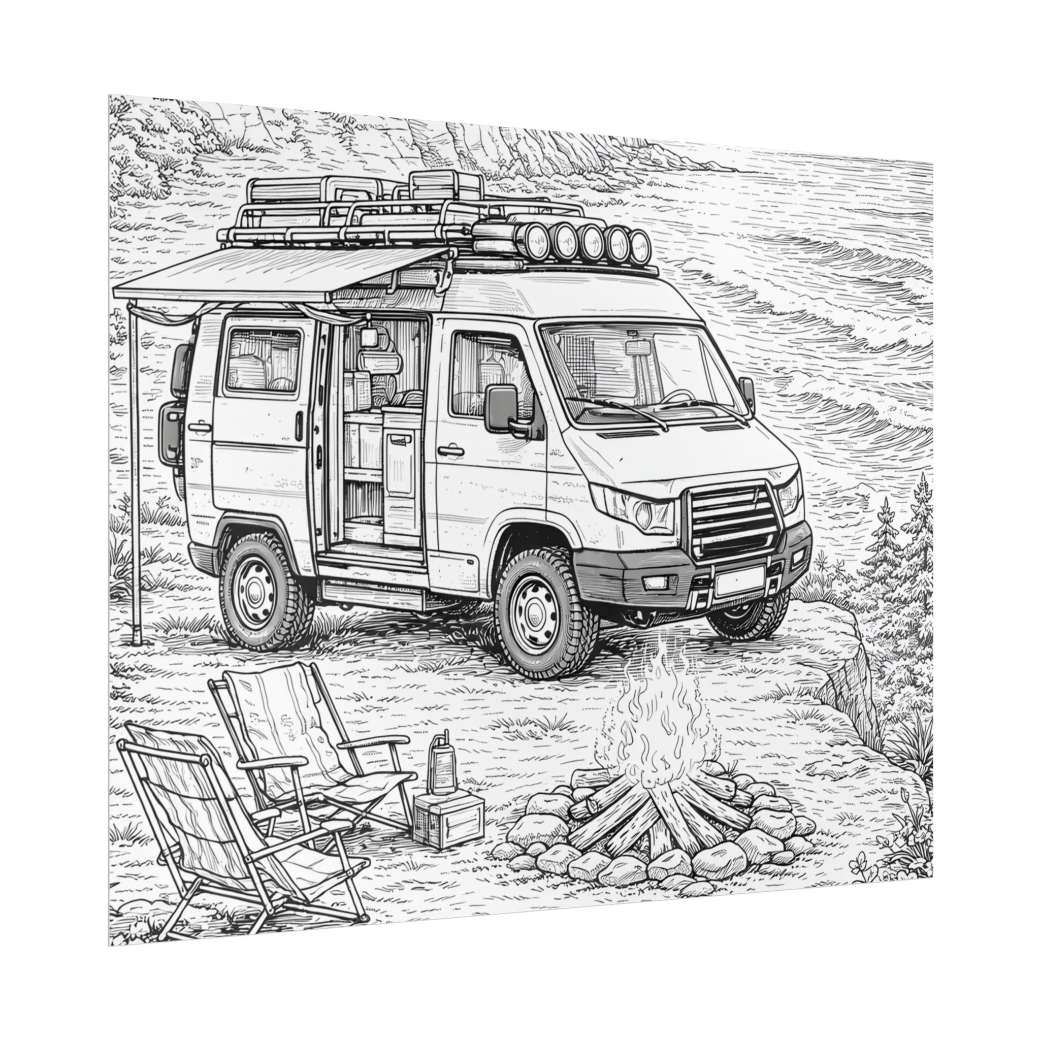 Campervan Poster — Vintage RV Camping Landscape Wall Art