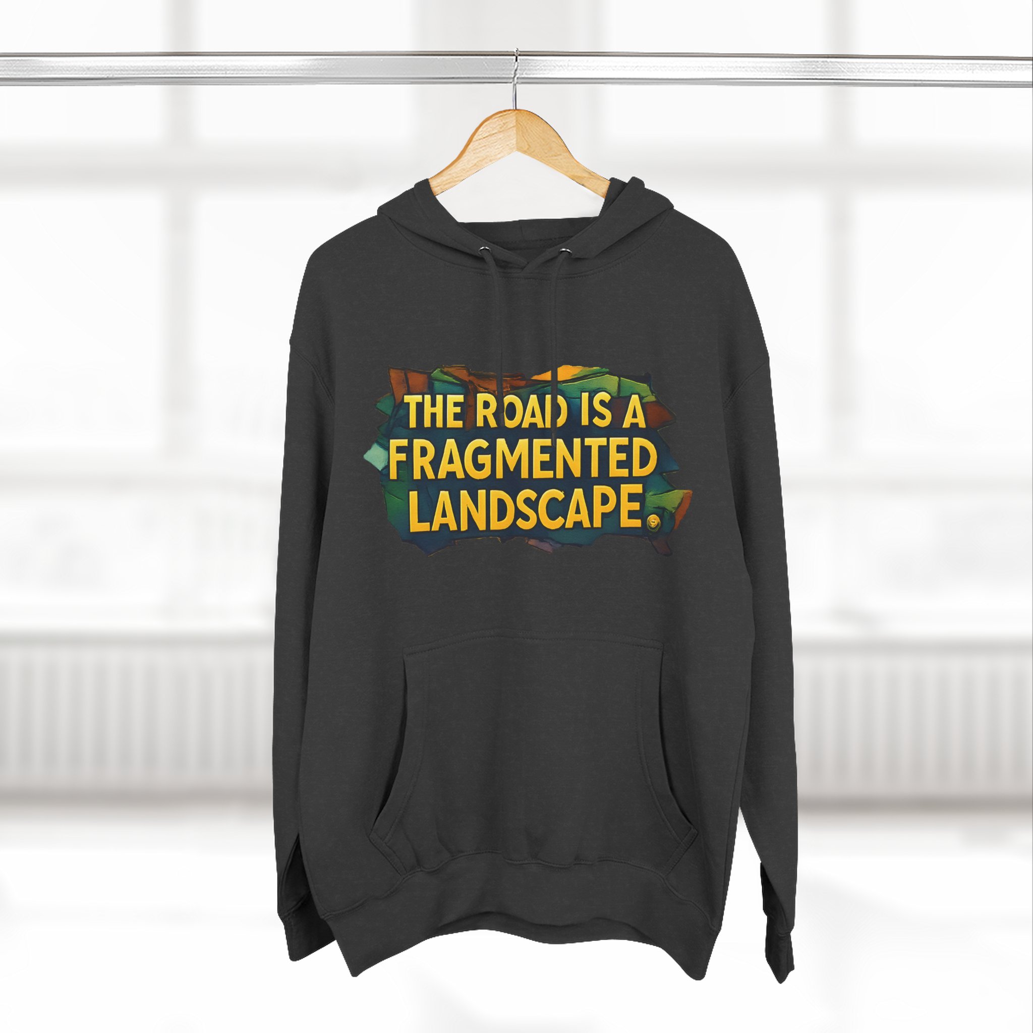 Three-Panel Fleece Hoodie - "The Road Is A Fragmented Landscape" Design Cubic-Line