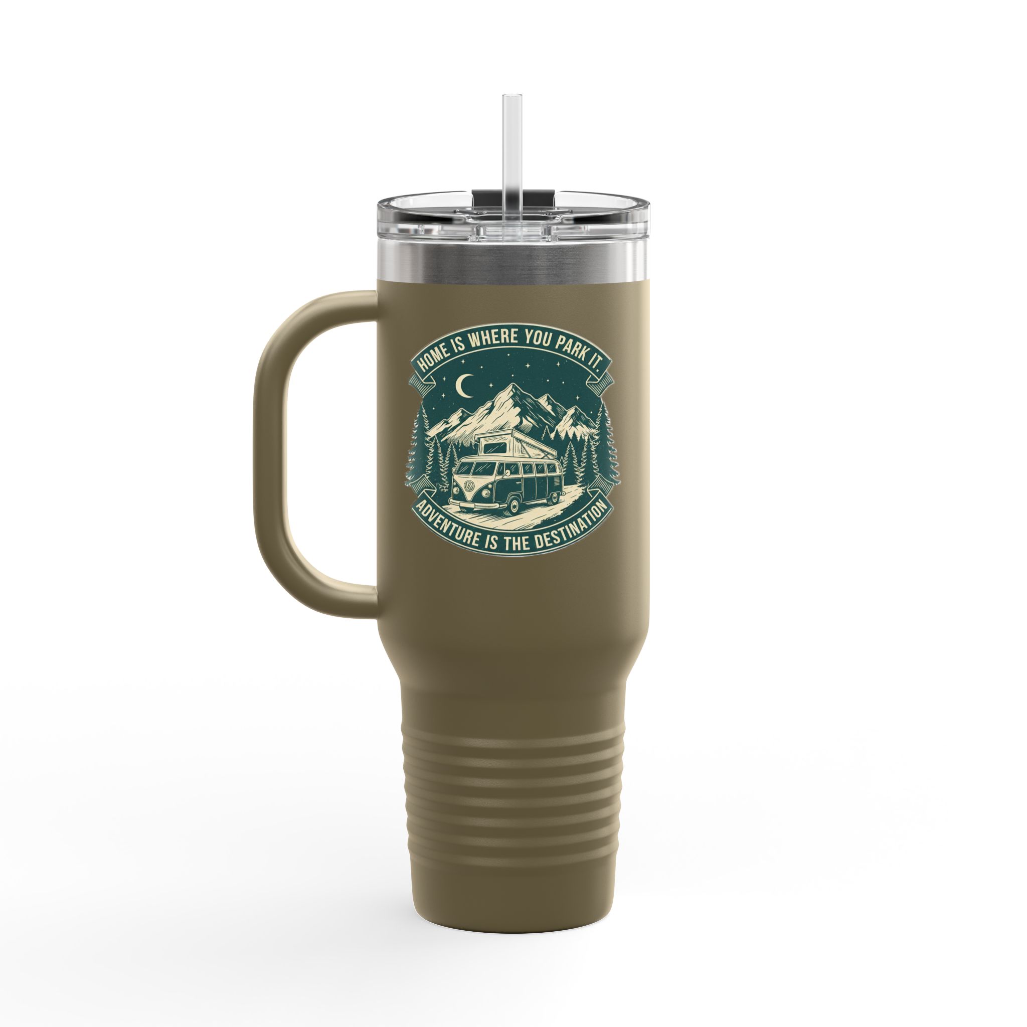 Insulated Travel Mug - "Home Is Where You Park It-Adventure is the destination" (40oz) – Retro Camper Design, Keep Drinks Hot or Cold