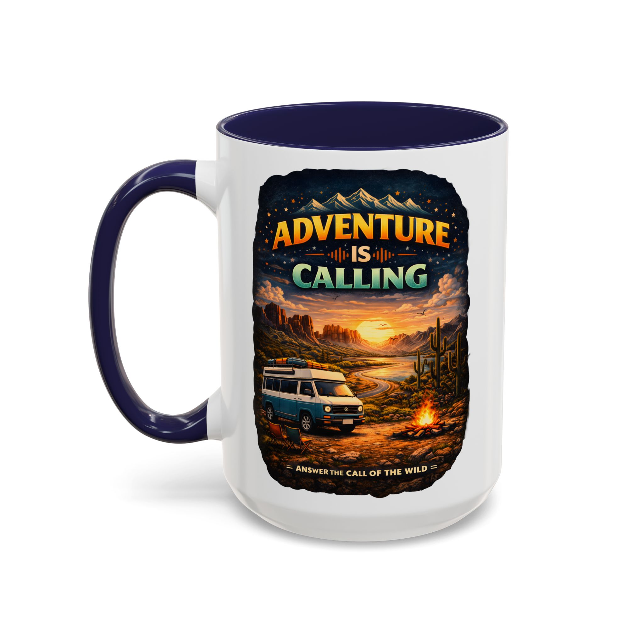 Accent Coffee Mug (11, 15oz) — "Adventure Is Calling" Design Scenic-Line