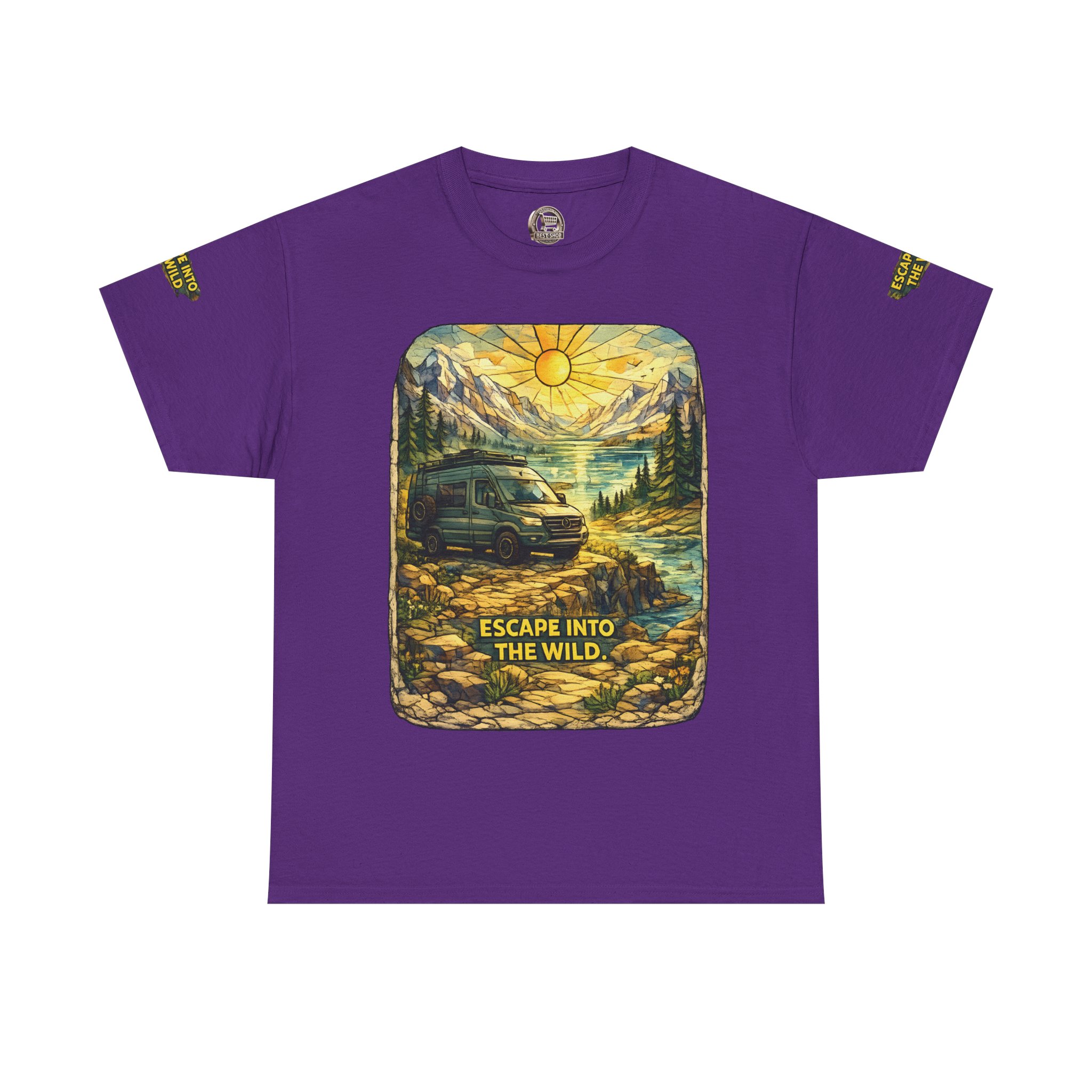 Unisex Heavy Cotton Tee — "Escape Into The Wild" Design Cubic-Line