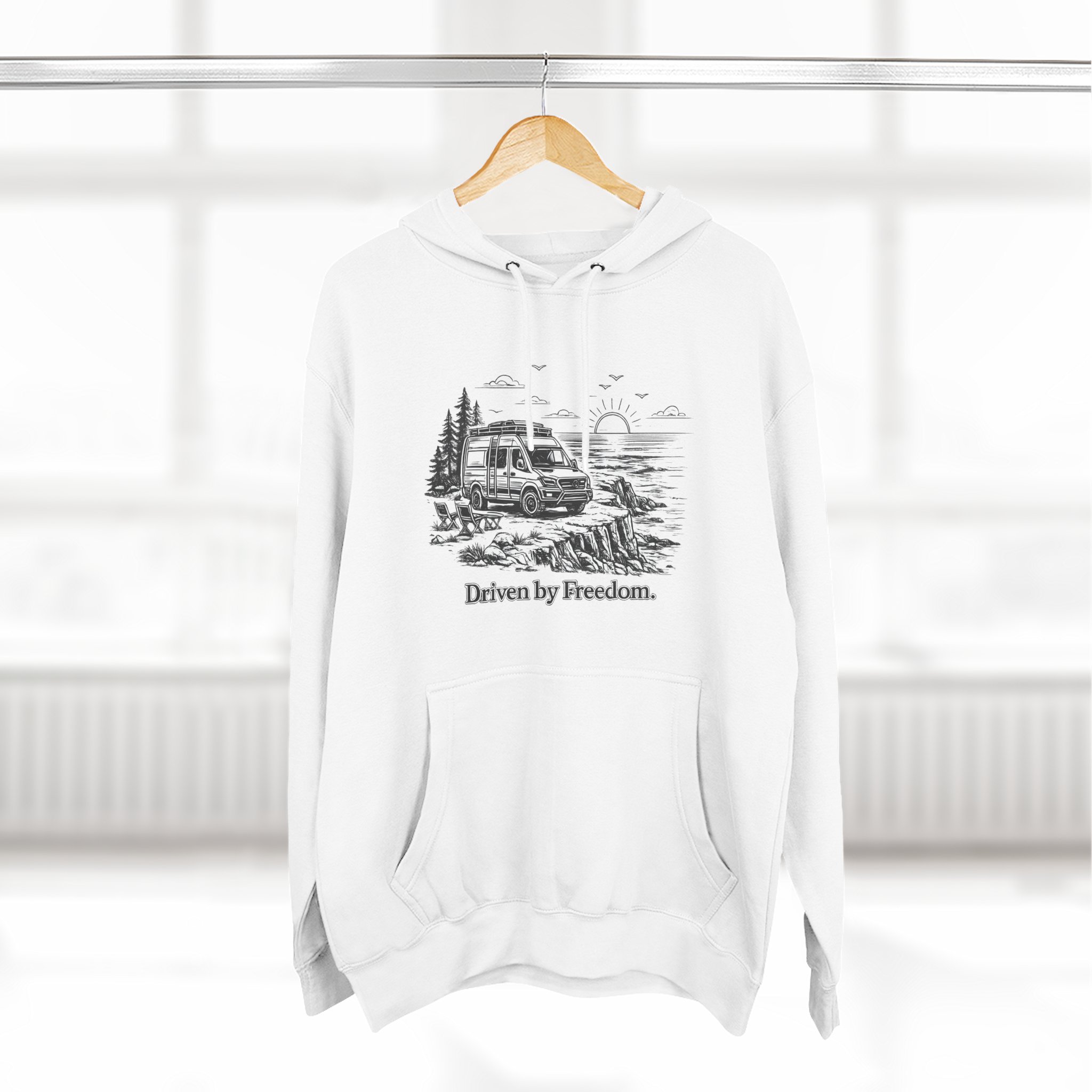 Three-Panel Fleece Hoodie - "Driven By Freedom" Design Minimal-Line