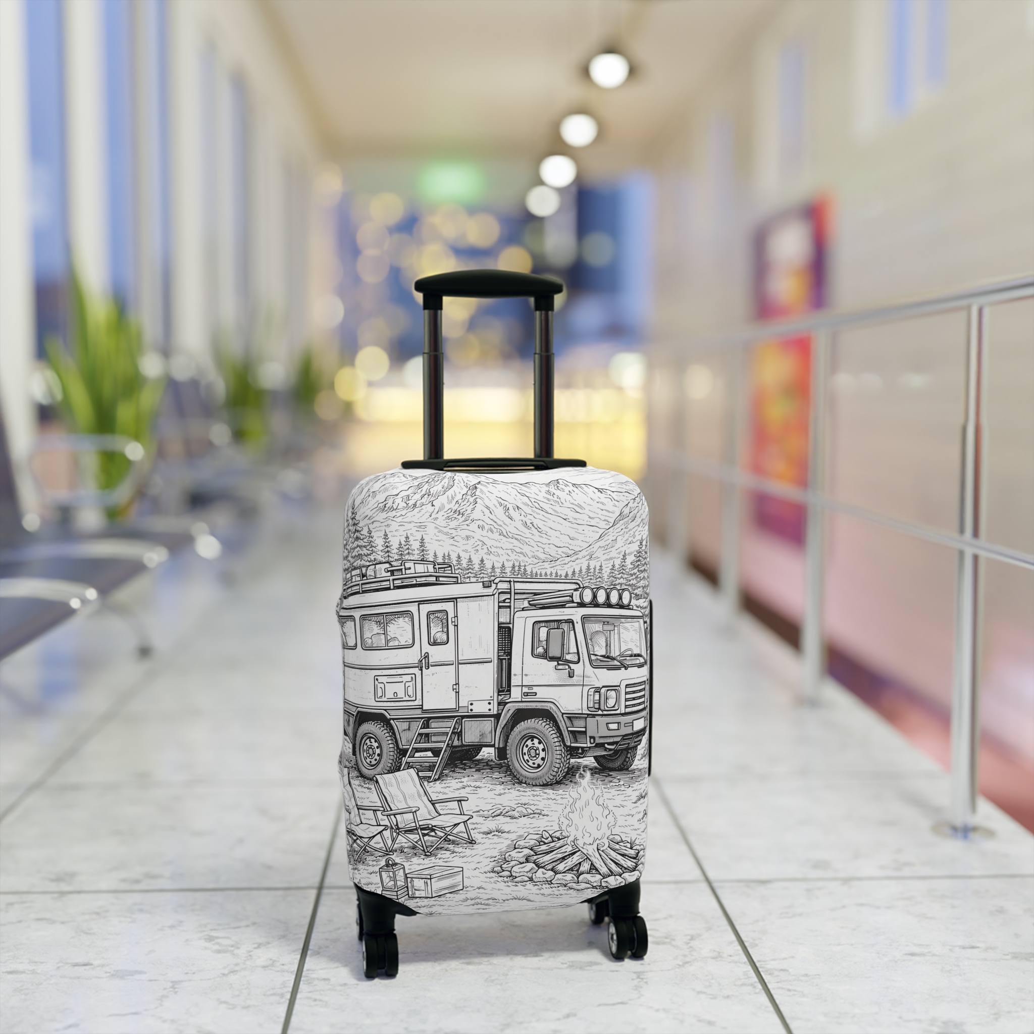 Luggage Cover — Adventure Camper Sketch Travel Suitcase
