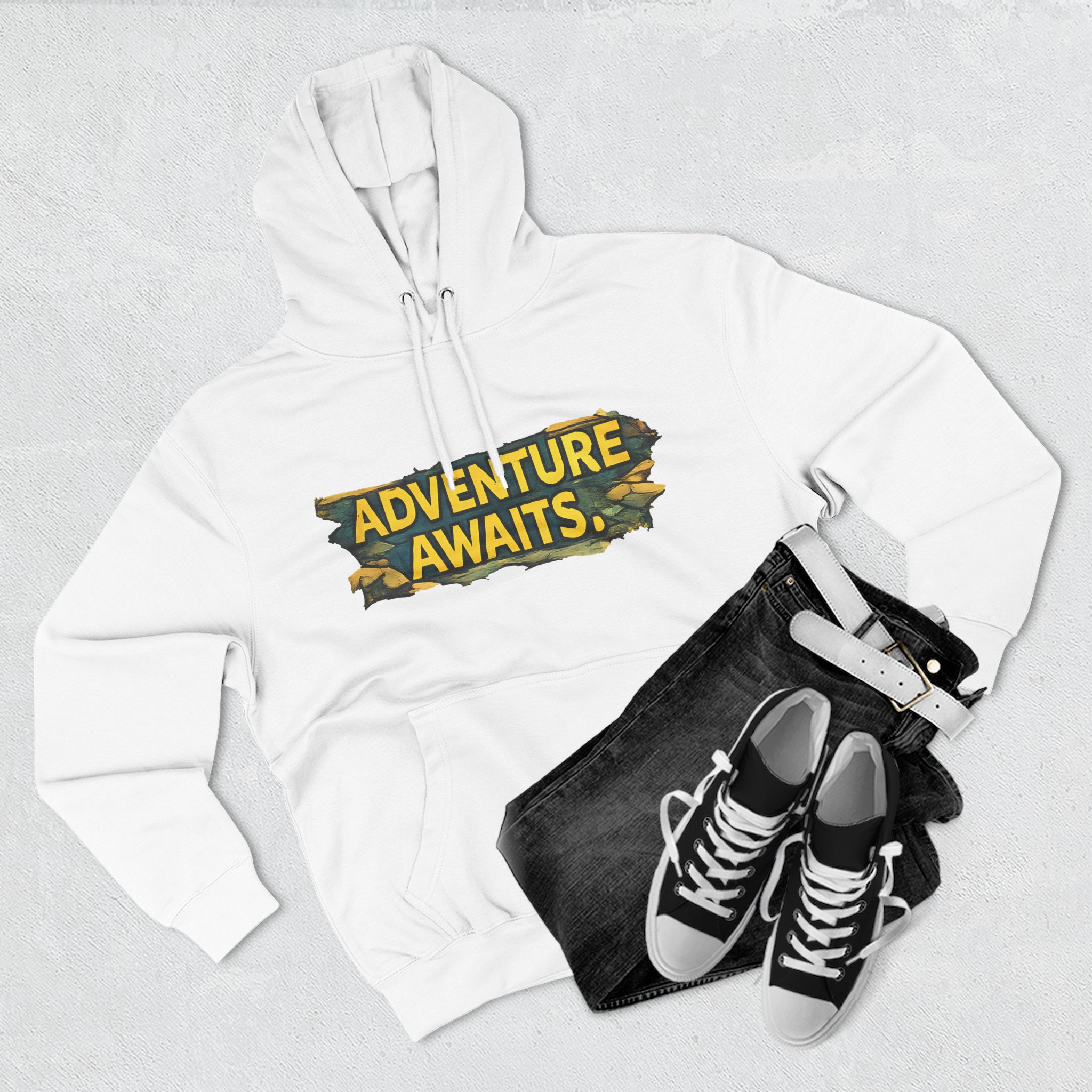 Three-Panel Fleece Hoodie - "Adventure Awaits" Design Cubic-Line