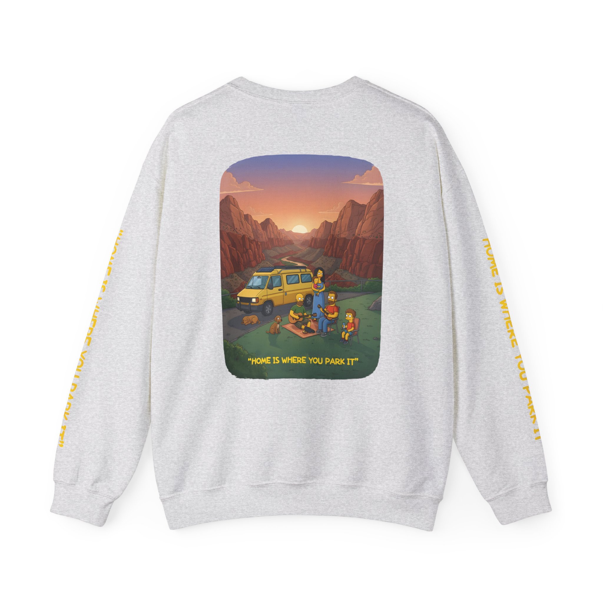 Unisex Heavy Blend™ Crewneck Sweatshirt — "Home Is Where You Park It" Design Sitcom-Line