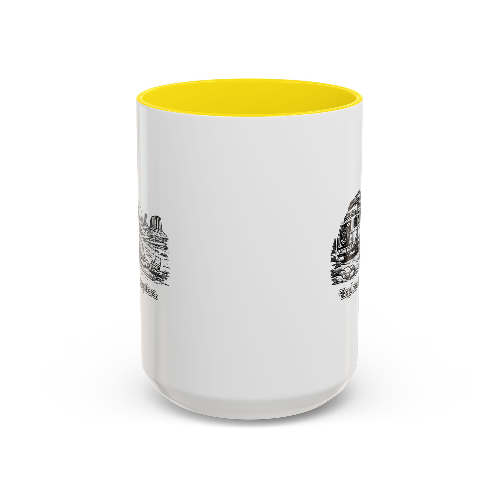 Accent Coffee Mug (11, 15oz) — "Explore More Worry Less" Design Minimal-Line