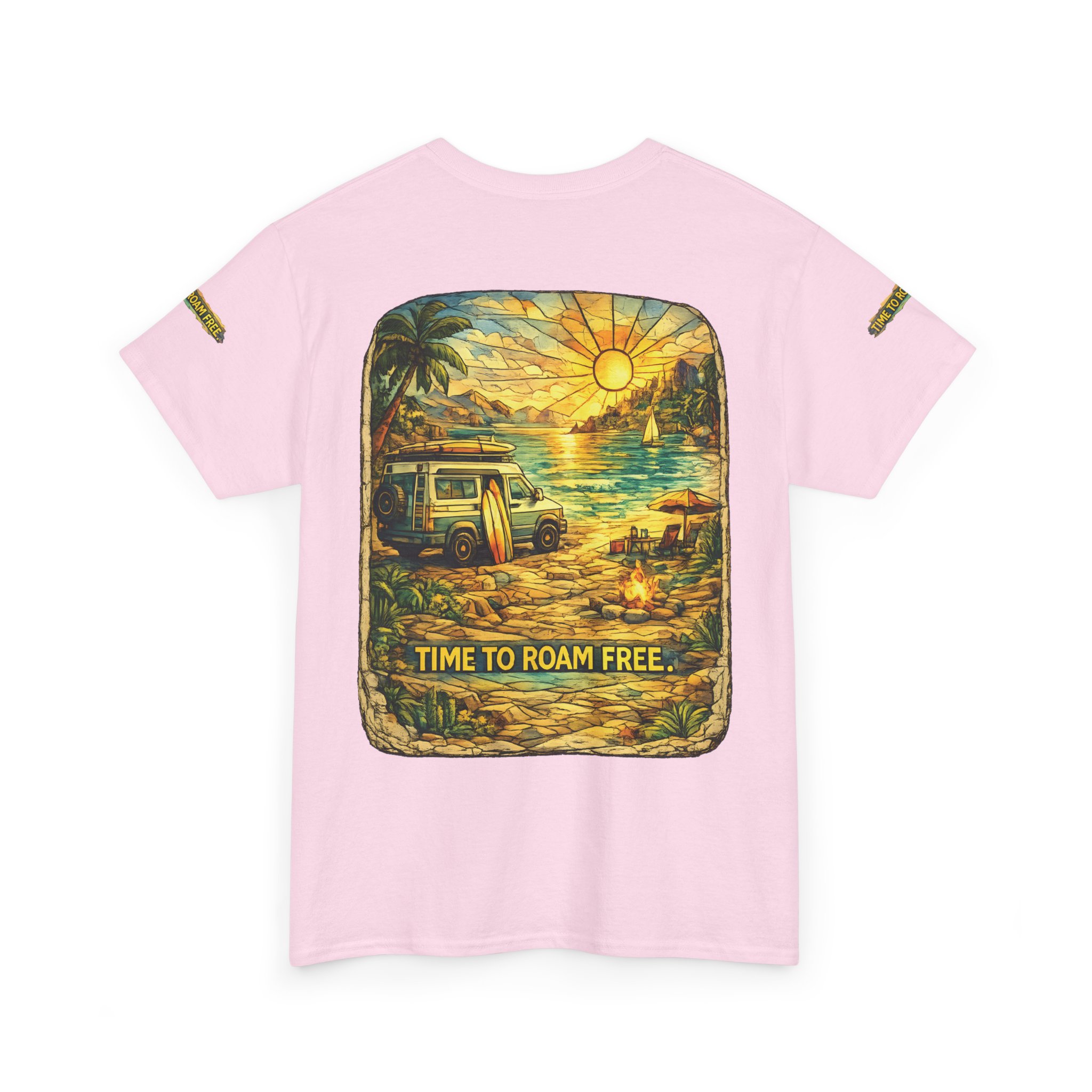 Unisex Heavy Cotton Tee — "Time To Roam Free" Design Cubic-Line