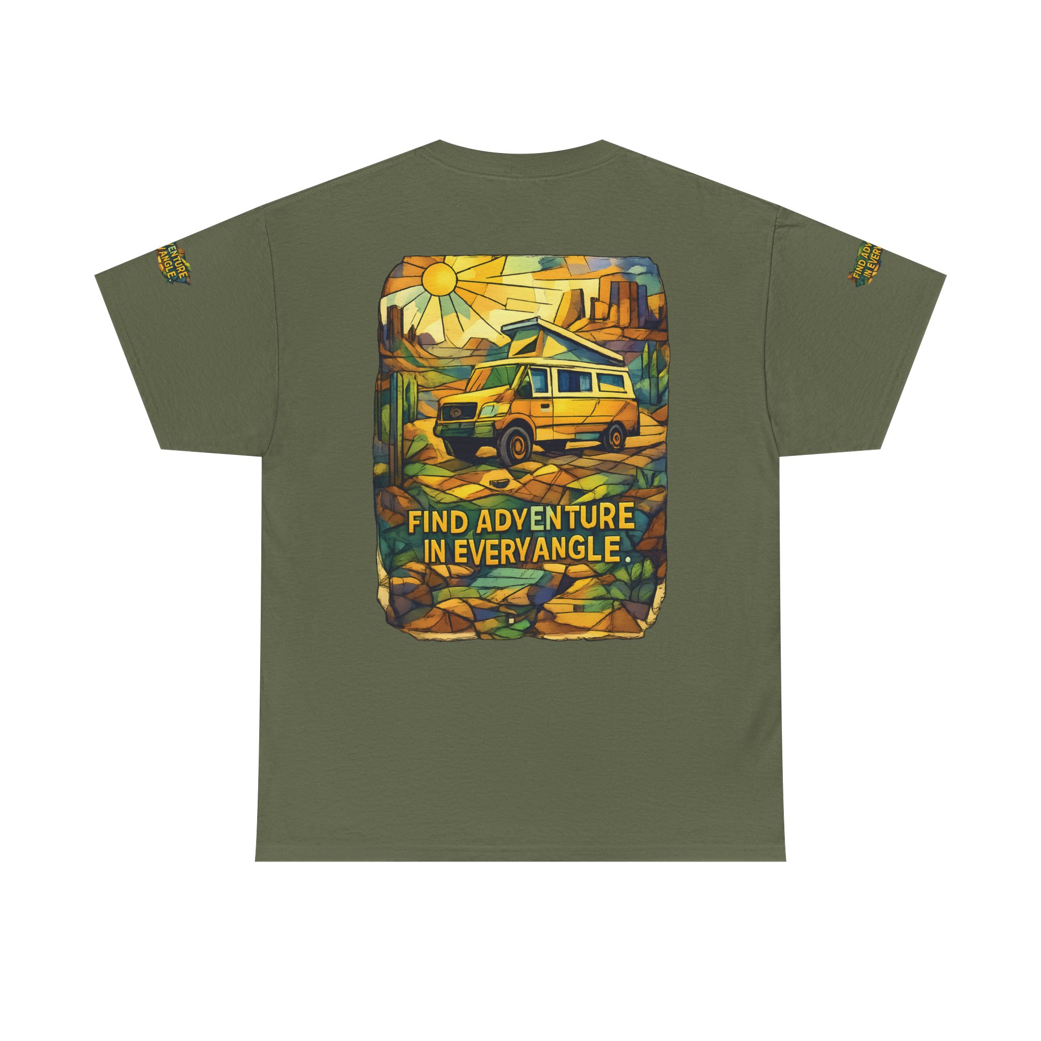Unisex Heavy Cotton Tee — "Find Adventure In Every Corner" Design Cubic-Line