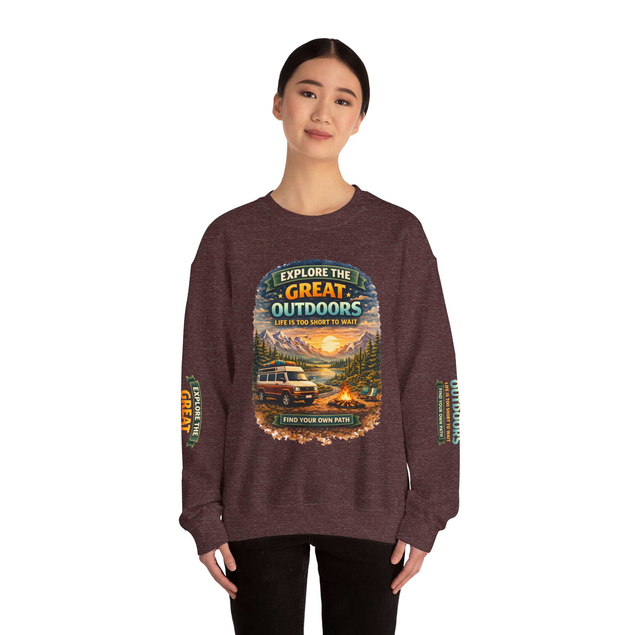 Unisex Heavy Blend™ Crewneck Sweatshirt — "Explore The Great Outdoors" Design Scenic-Line