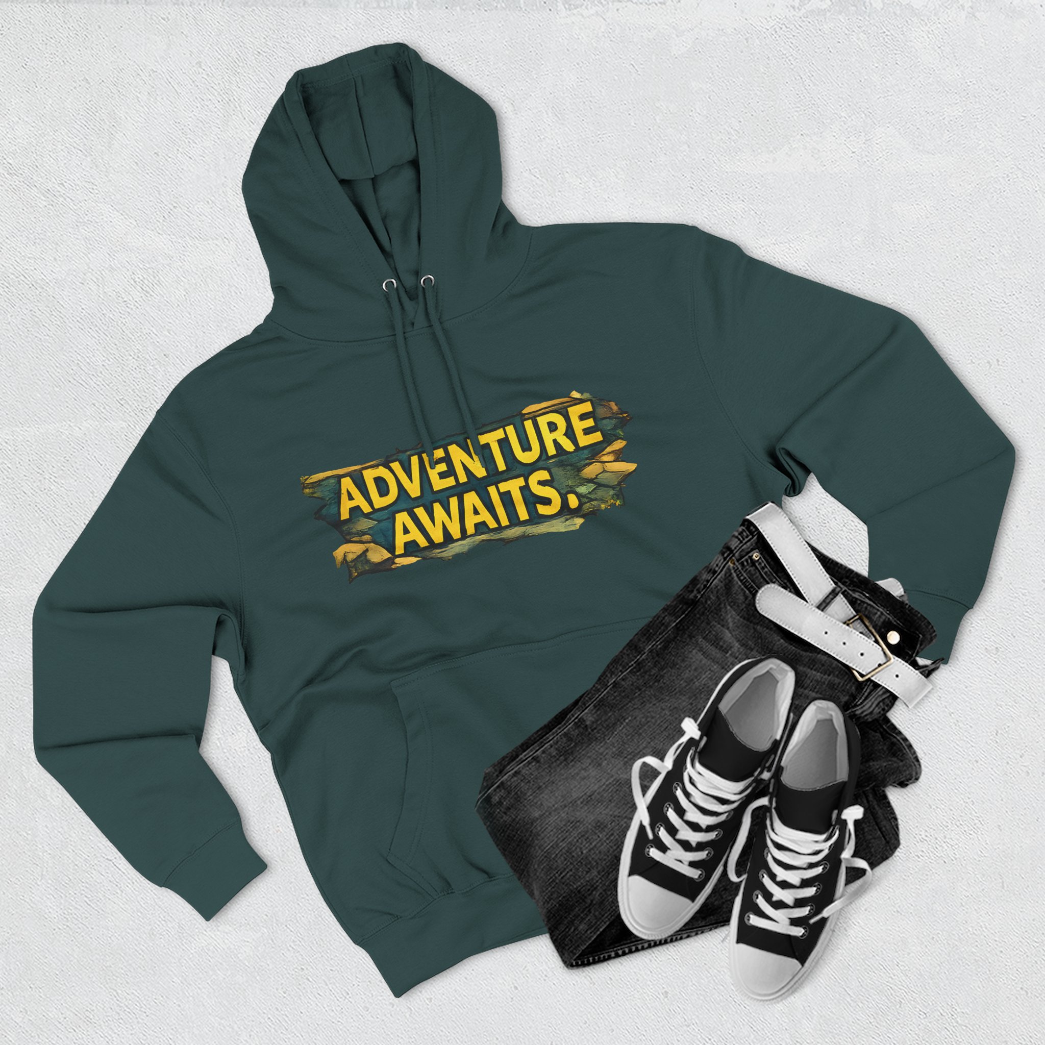 Three-Panel Fleece Hoodie - "Adventure Awaits" Design Cubic-Line