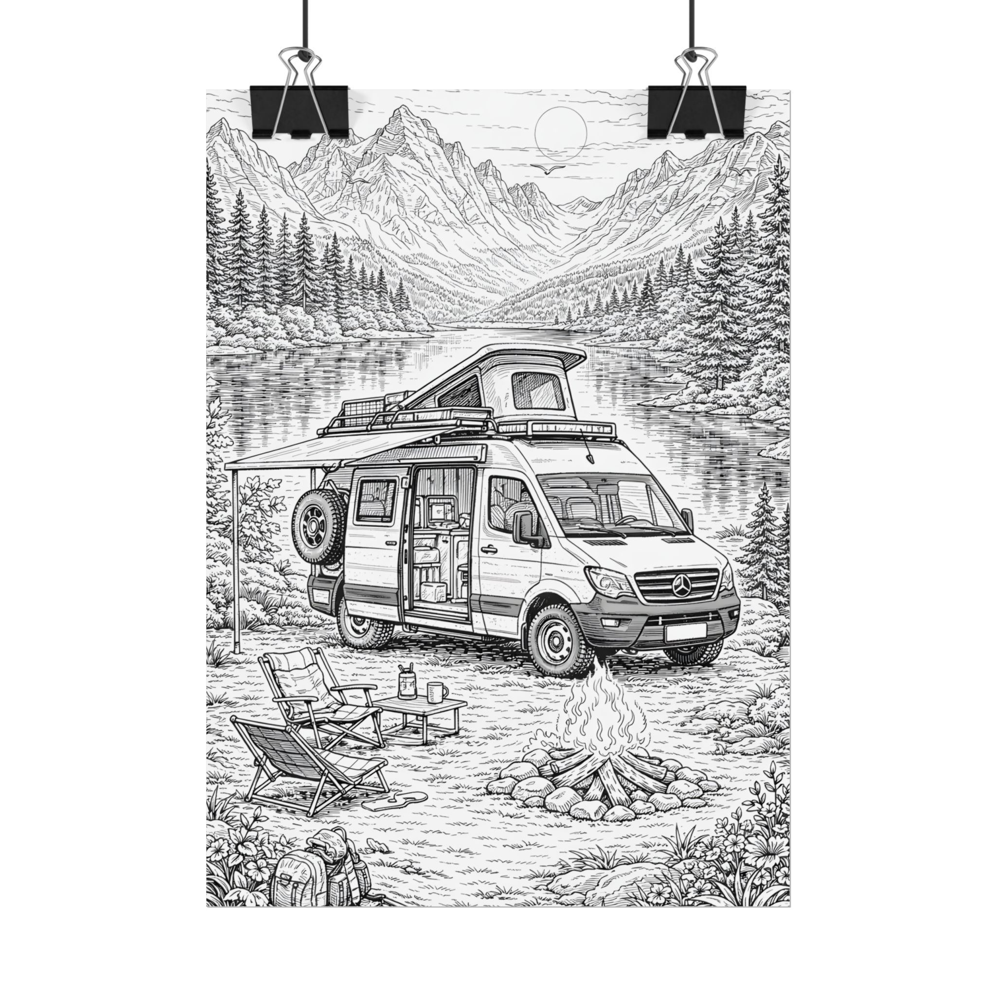 Campervan Poster — Vintage RV Camping Landscape Wall Art
