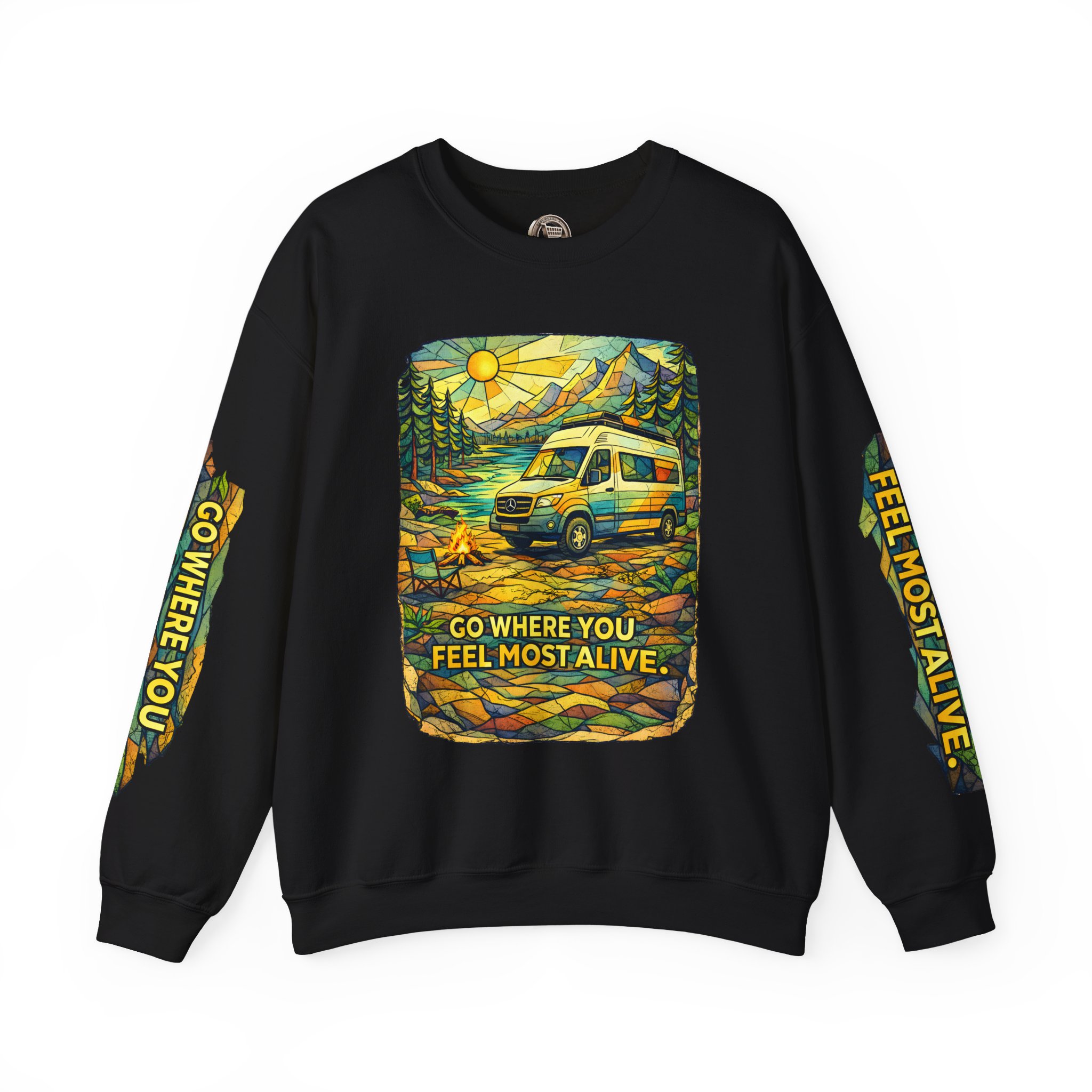 Unisex Heavy Blend™ Crewneck Sweatshirt — "Go Where You Feel Most Alive" Design Cubic-Line