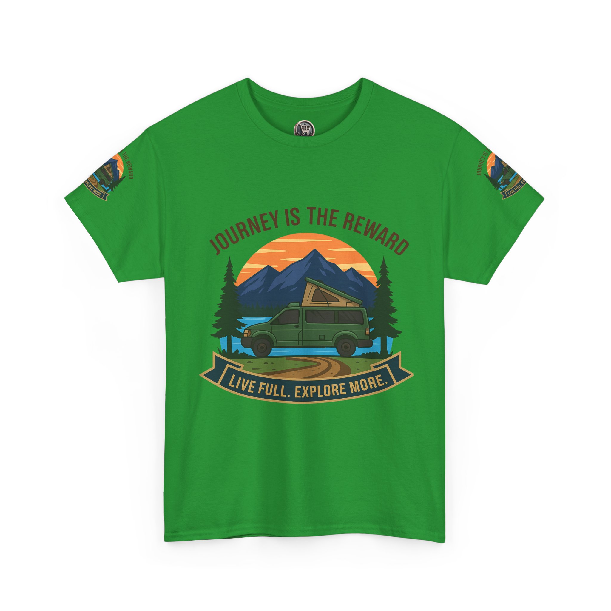 Unisex Heavy Cotton Tee  — "Journey Is The Reward Tee" Adventure Camper Van Graphic T-Shirt
