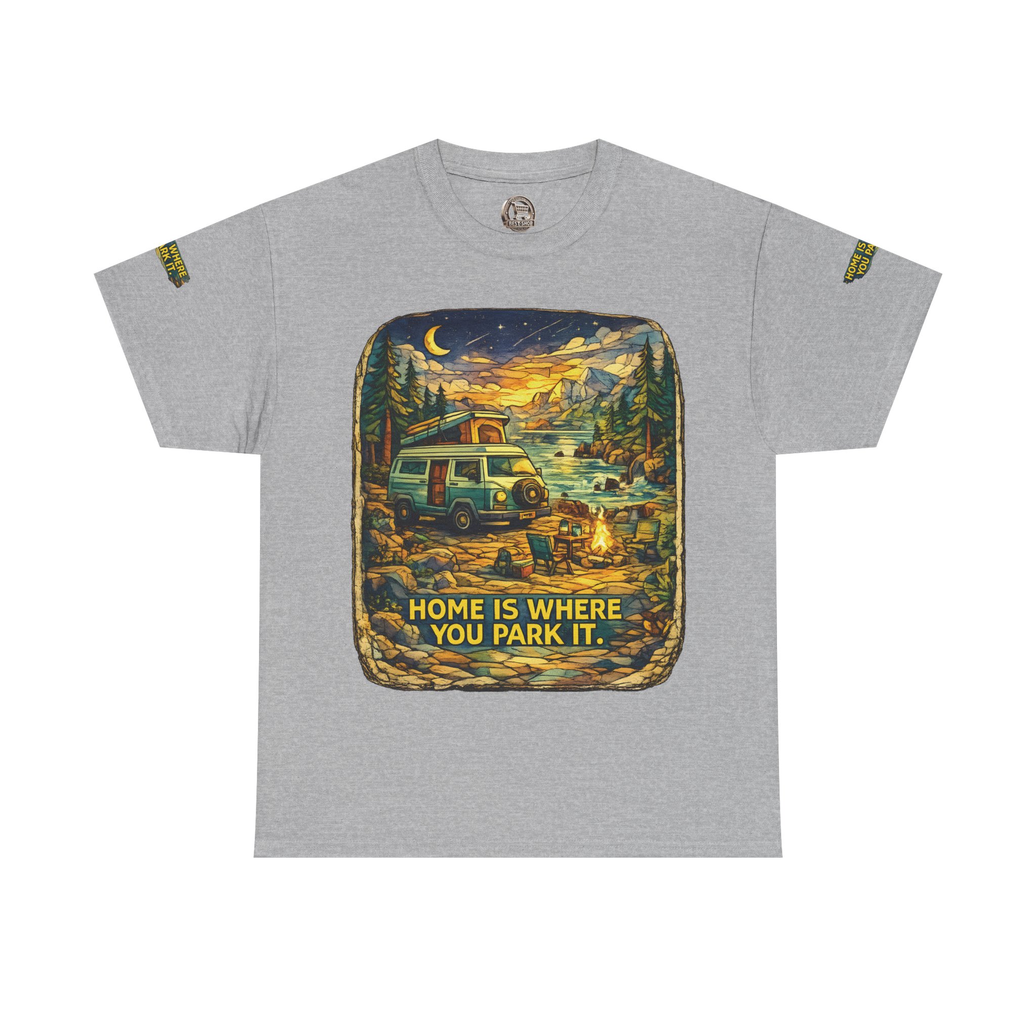 Unisex Heavy Cotton Tee — "Home Is Where You Park It" Design Cubic-Line