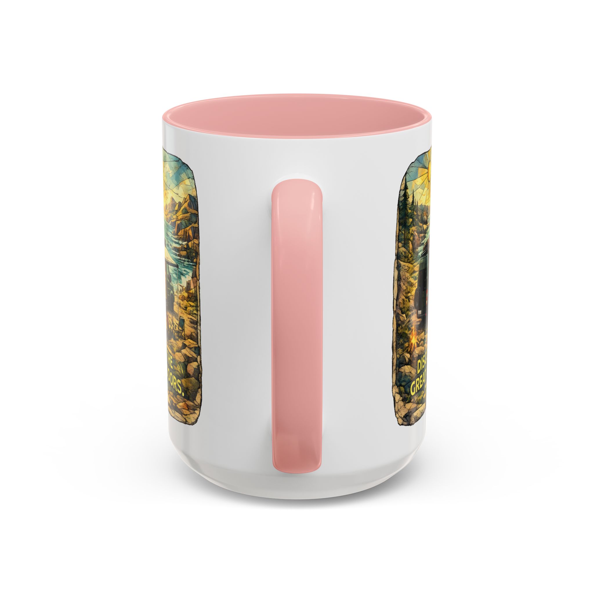 Accent Coffee Mug (11, 15oz) — "Discover The Great Outdoors" Design Cubic-Line