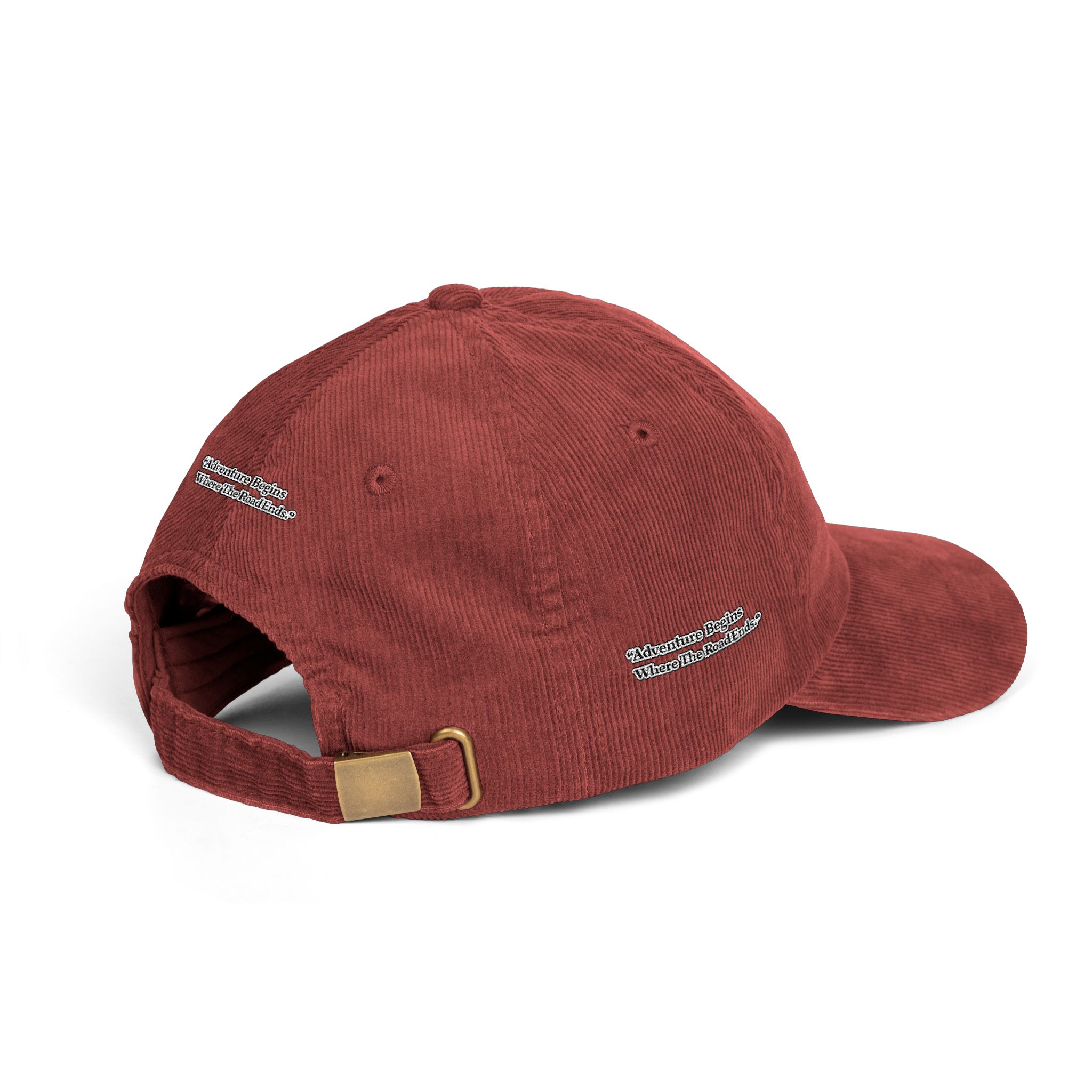 Vintage Corduroy Cap (Embroidery) — "Adventure Begins Where The Road Ends" Embroidered Hat