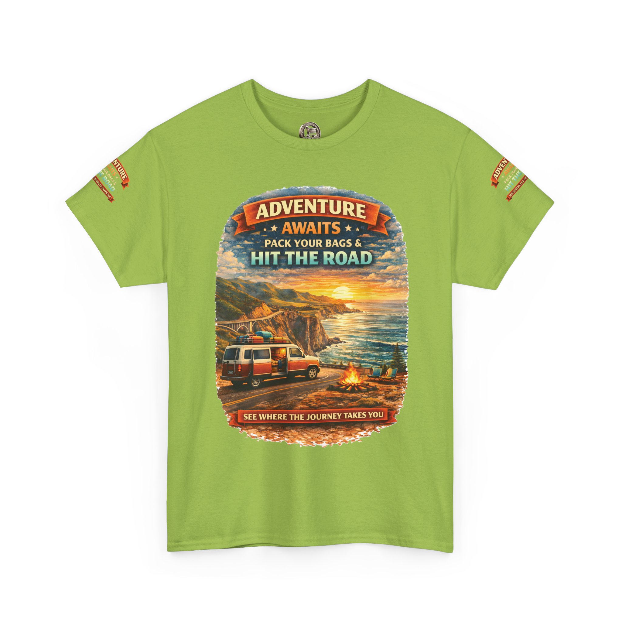 Unisex Heavy Cotton Tee — "Adventure Awaits-Pack Your Bags" Design Scenic-Line