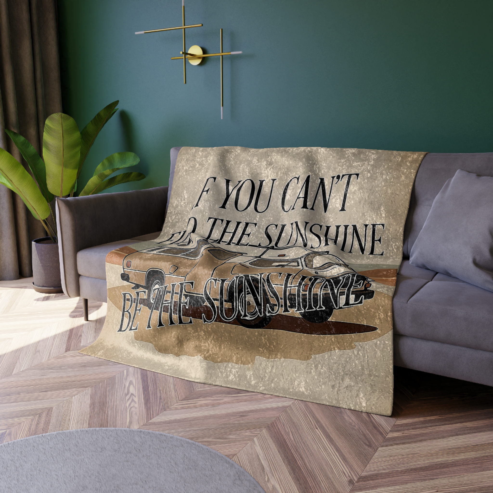 Crushed Velvet Blanket - Vintage Camper "If You Can't Find The Sunshine, Be The Sunshine" Cozy Throw
