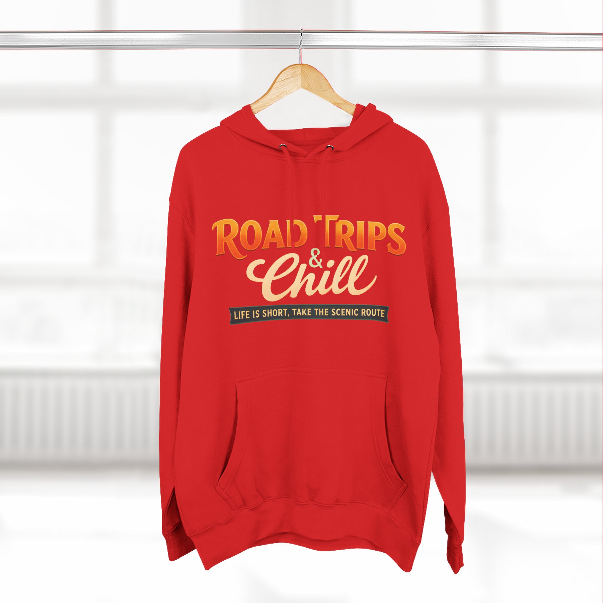 Three-Panel Fleece Hoodie - "Road Trips & Chill" Design Scenic-Line