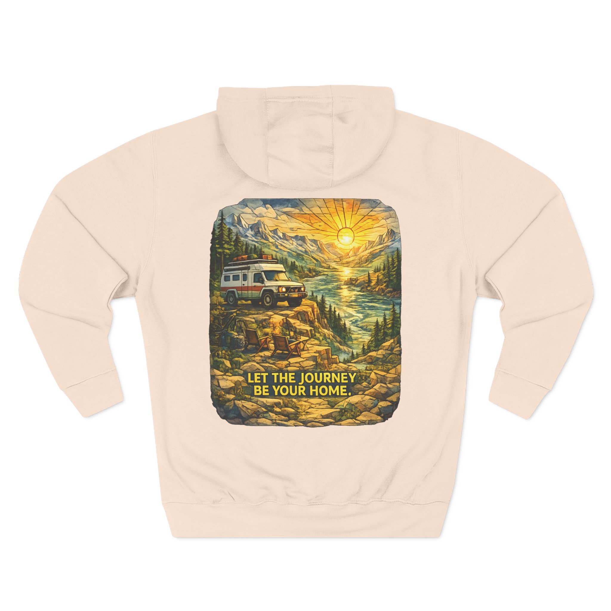 Three-Panel Fleece Hoodie - "Let The Journey Be Your Home" Design Cubic-Line