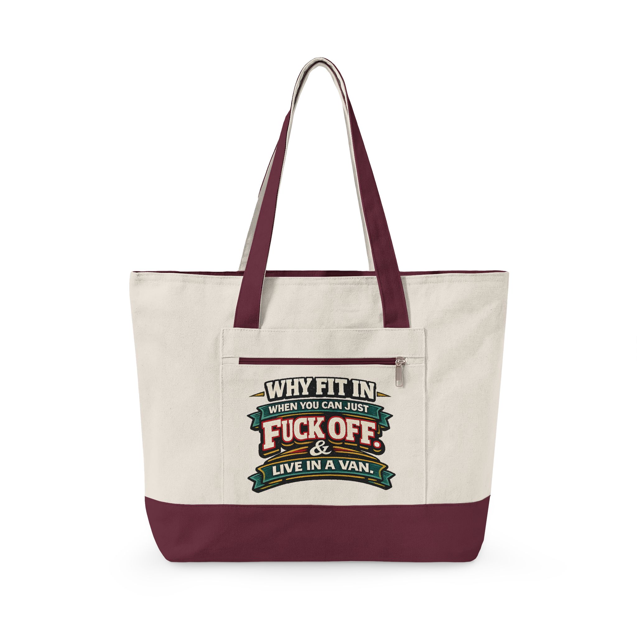Zippered Canvas Tote — "Why Fit In" (Design F**K-Line)
