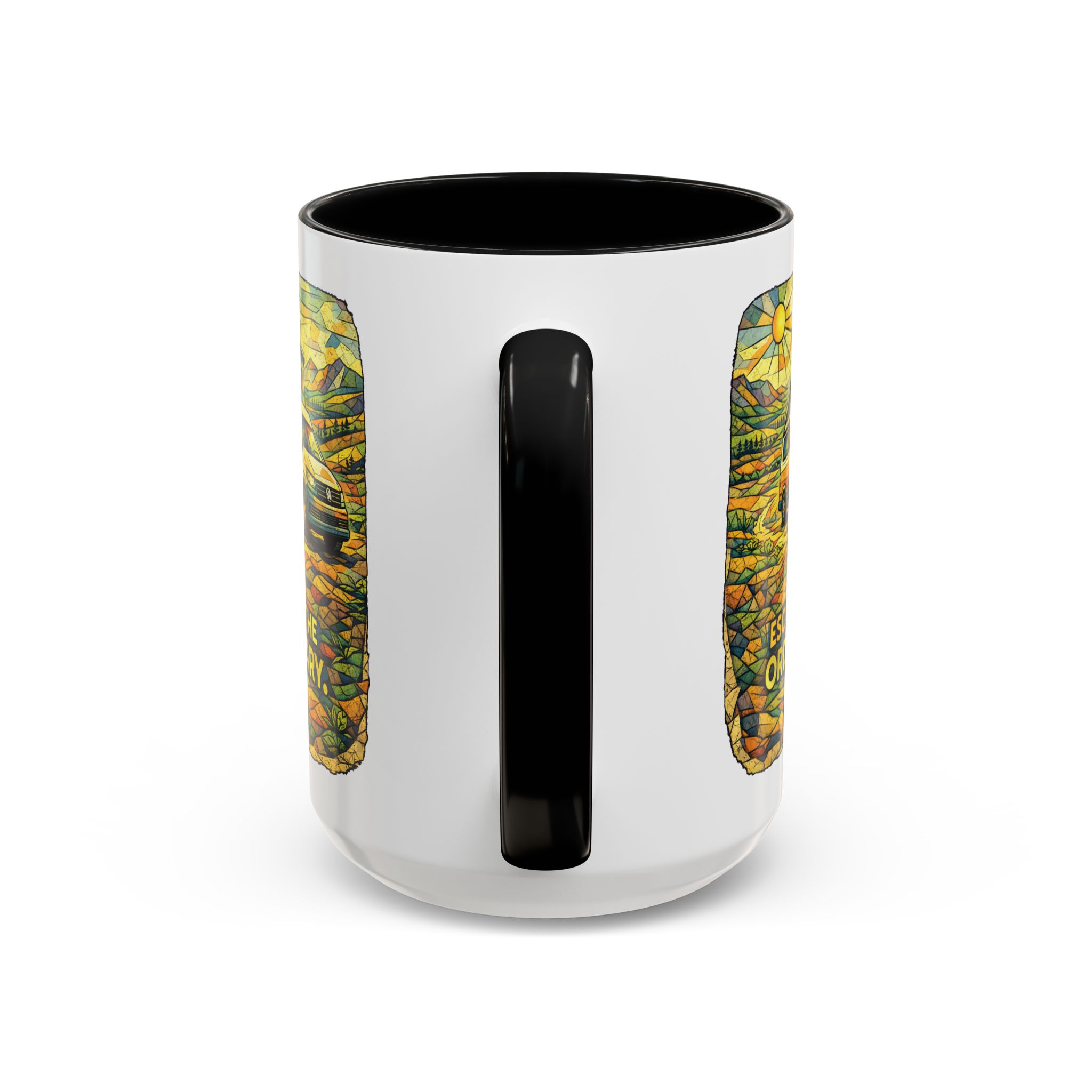Accent Coffee Mug (11, 15oz) — "Escape The Ordinary" Design Cubic-Line