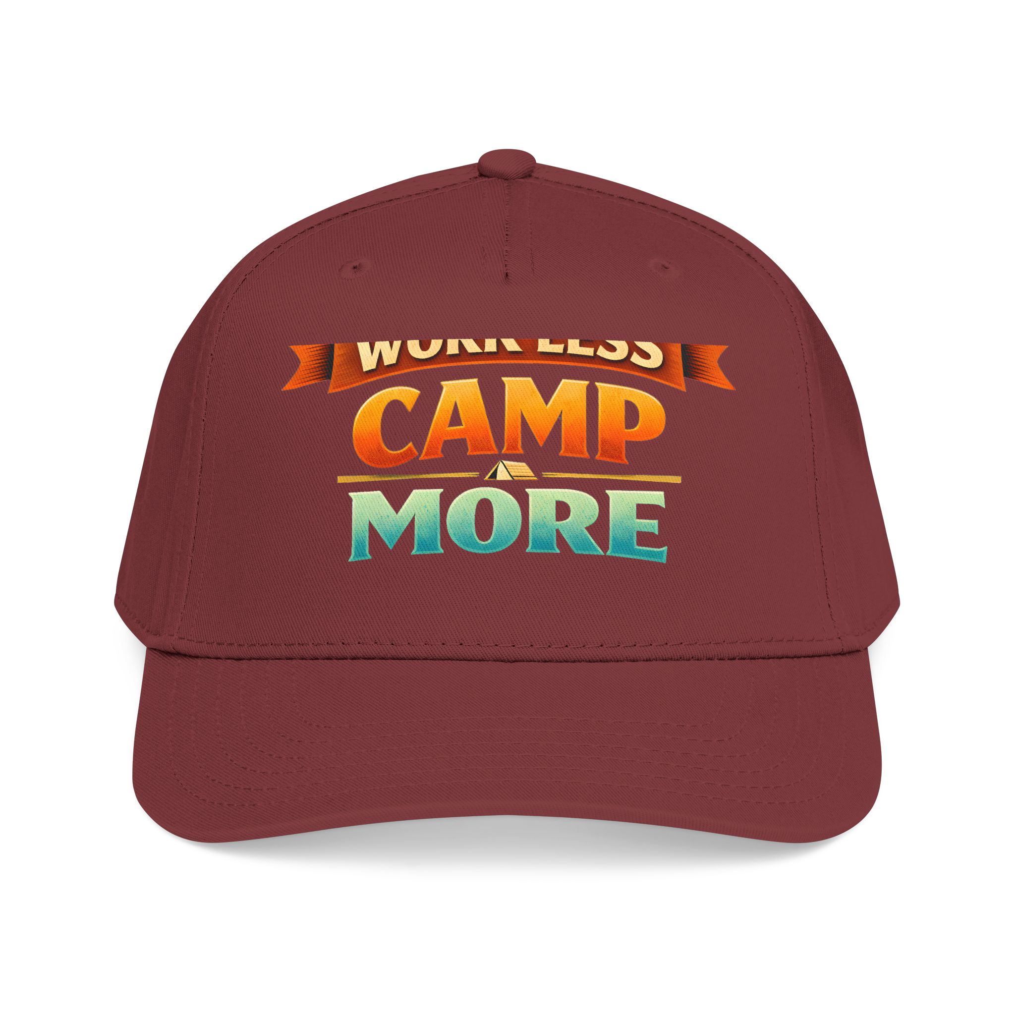 Baseball Cap - "Work Less-Camp More" Design Scenic-Line
