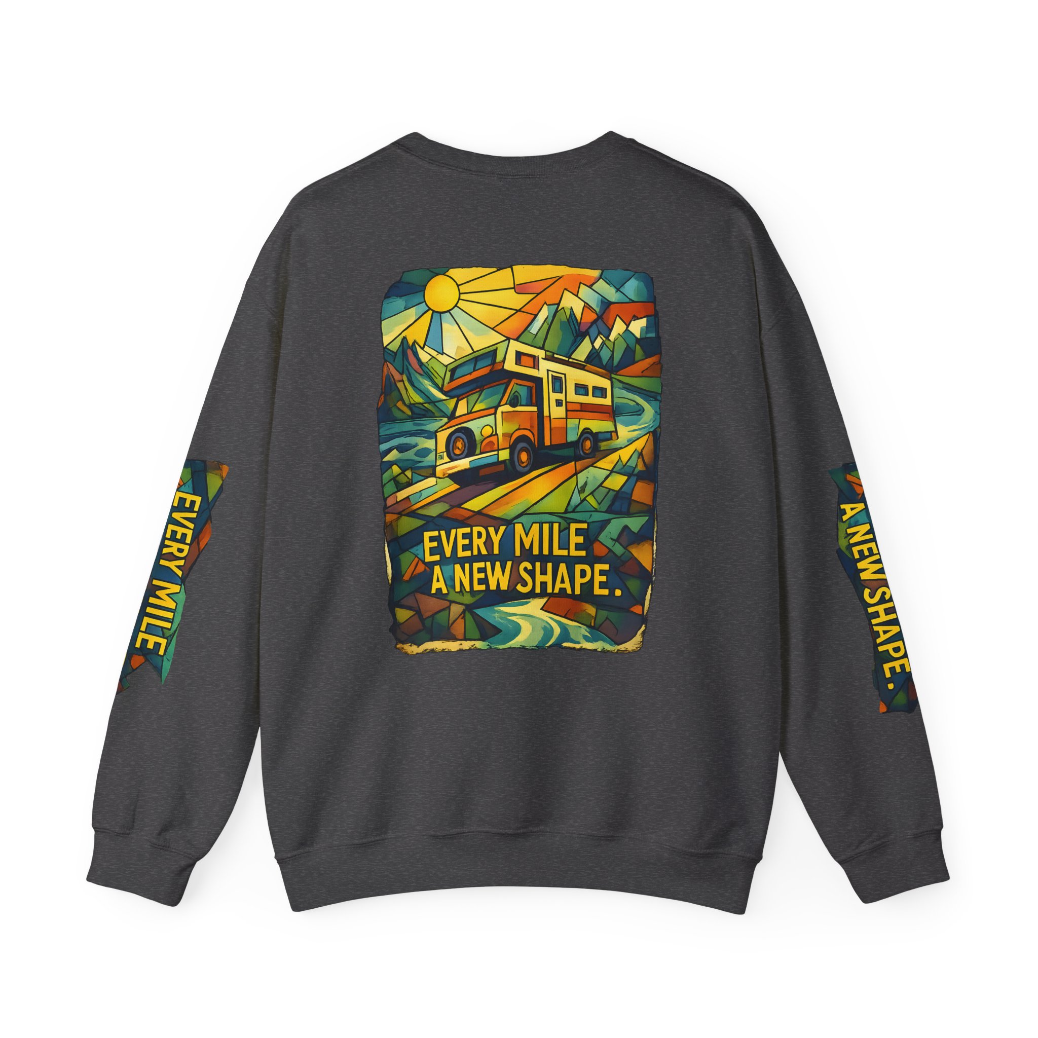 Unisex Heavy Blend™ Crewneck Sweatshirt — "Every Mile A New Shape" Design Cubic-Line