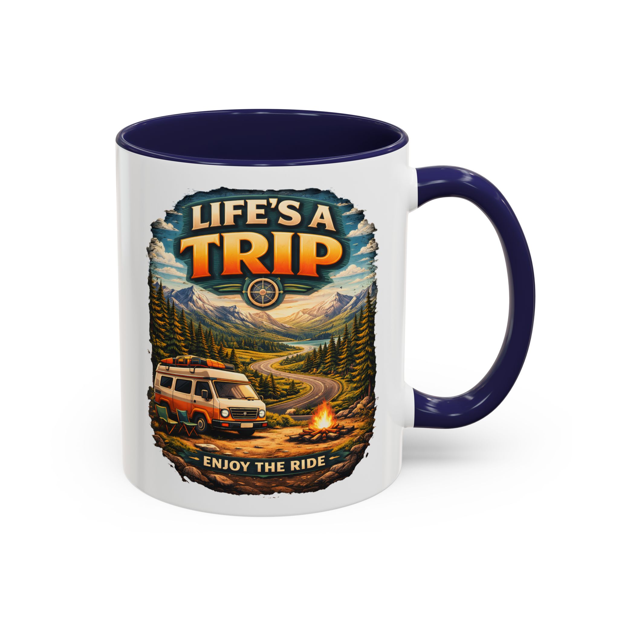 Accent Coffee Mug (11, 15oz) — "Life s A Trip" Design Scenic-Line