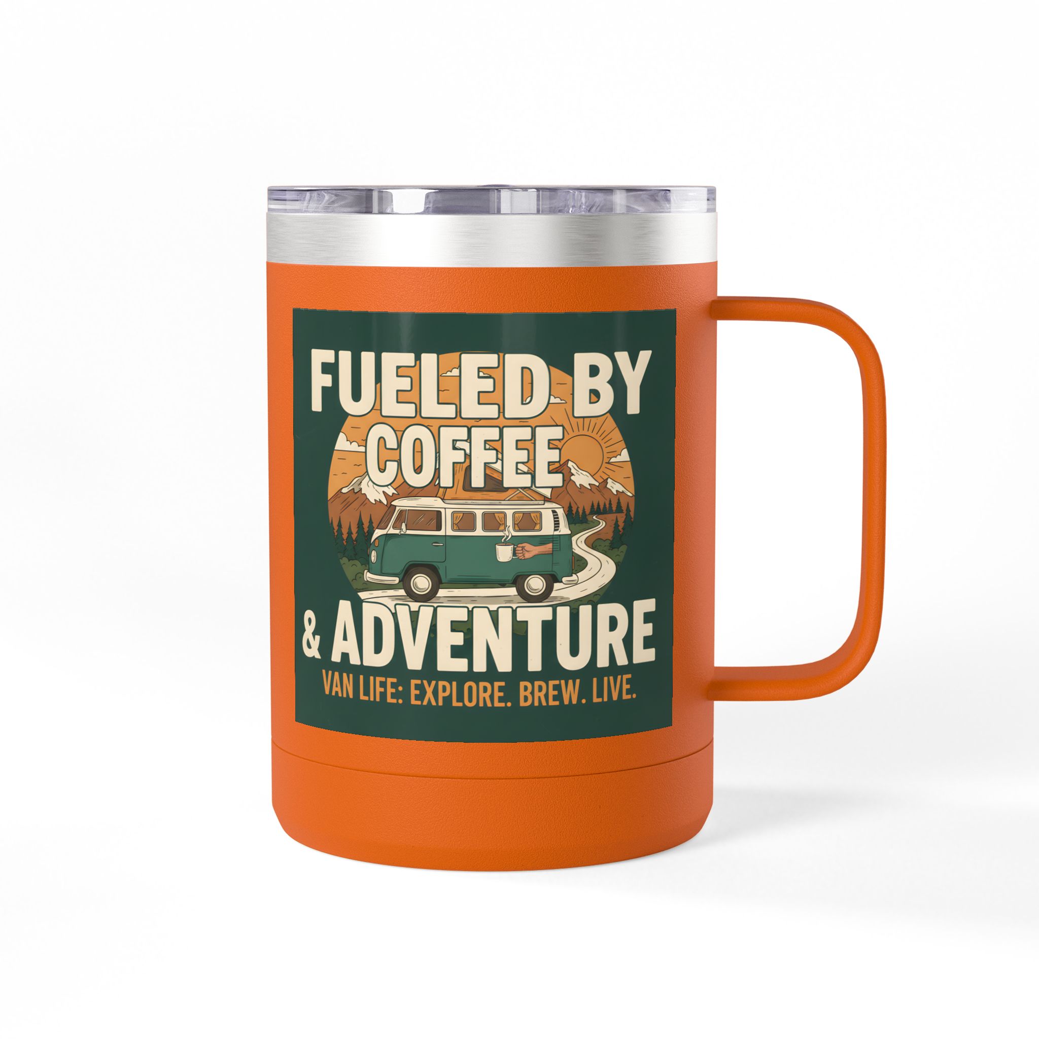 Coffee Mug Tumbler, 15oz — "Fueled by Coffee & Adventure"