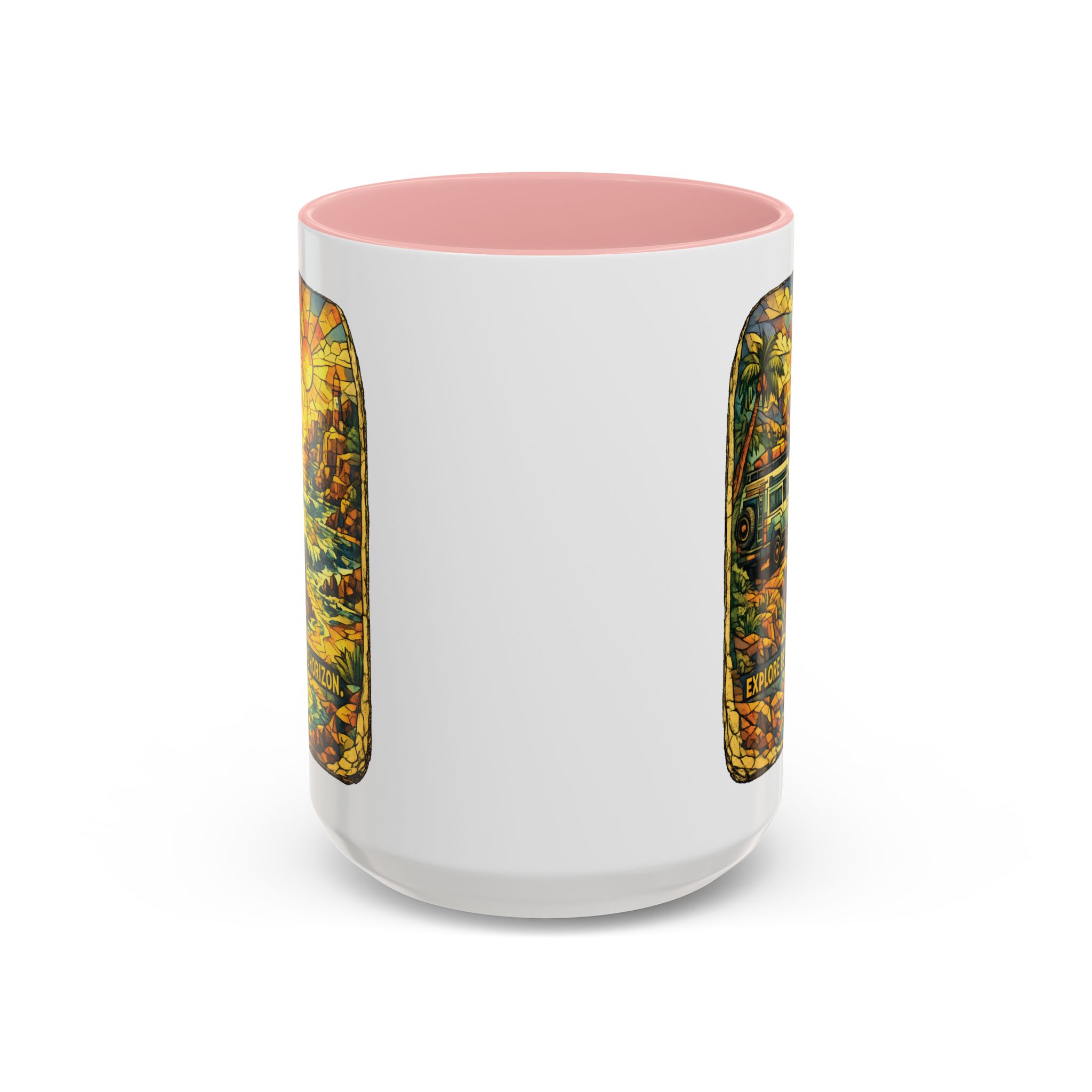 Accent Coffee Mug (11, 15oz) — "Explore Beyond The Horizon" Design Cubic-Line