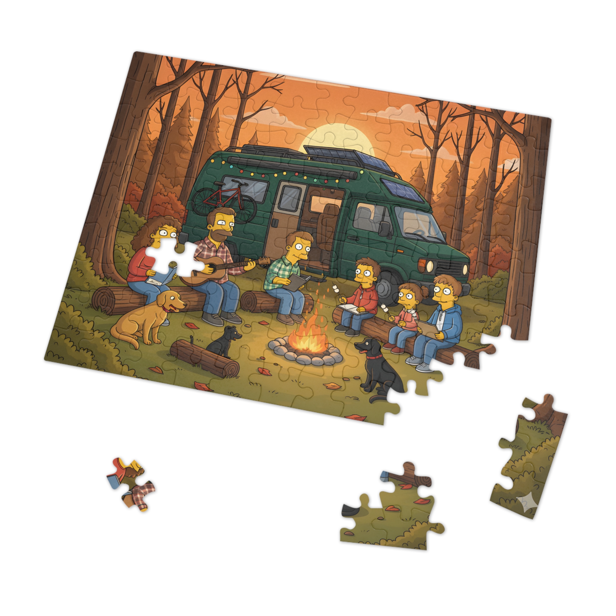 Jigsaw Puzzle with Tin — Scenic Camper Van Campfire