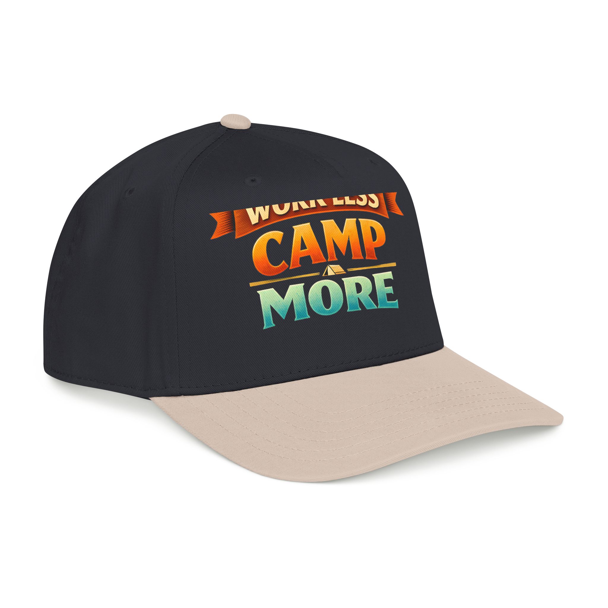 Baseball Cap - "Work Less-Camp More" Design Scenic-Line