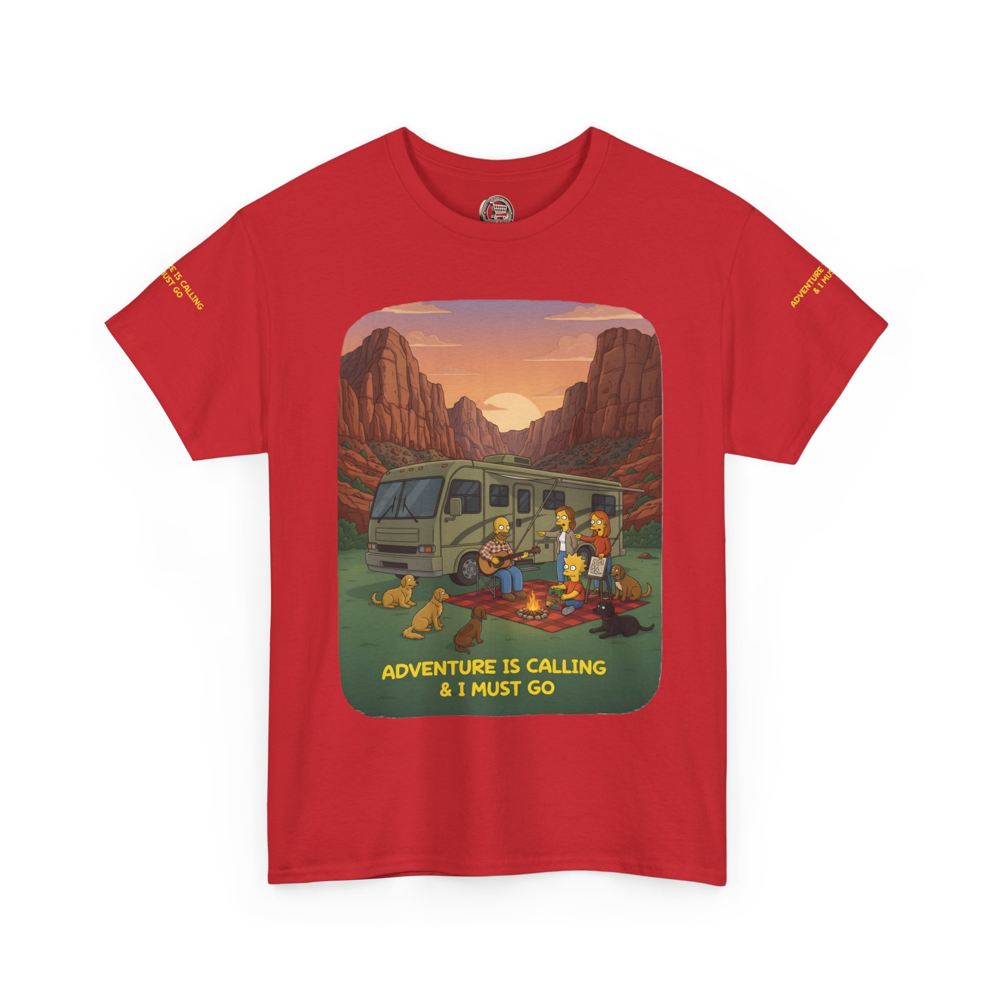 Unisex Heavy Cotton Tee — "Adventure Is Calling-I Must Go" Design Sitcom-Line