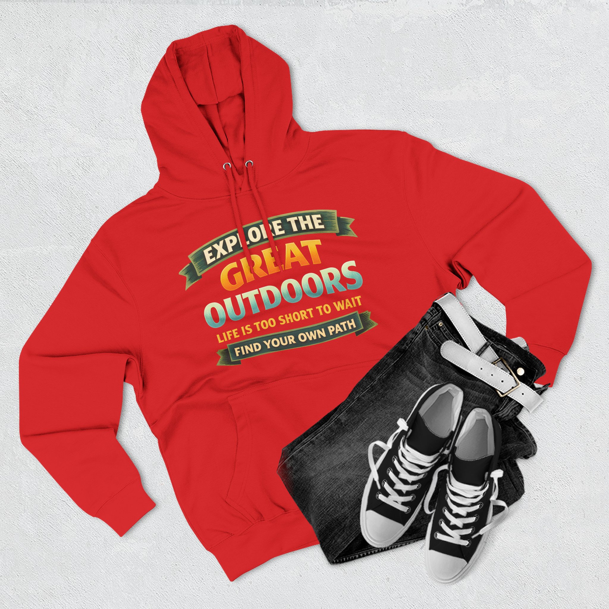 Three-Panel Fleece Hoodie - "Explore The Great Outdoors" Design Scenic-Line