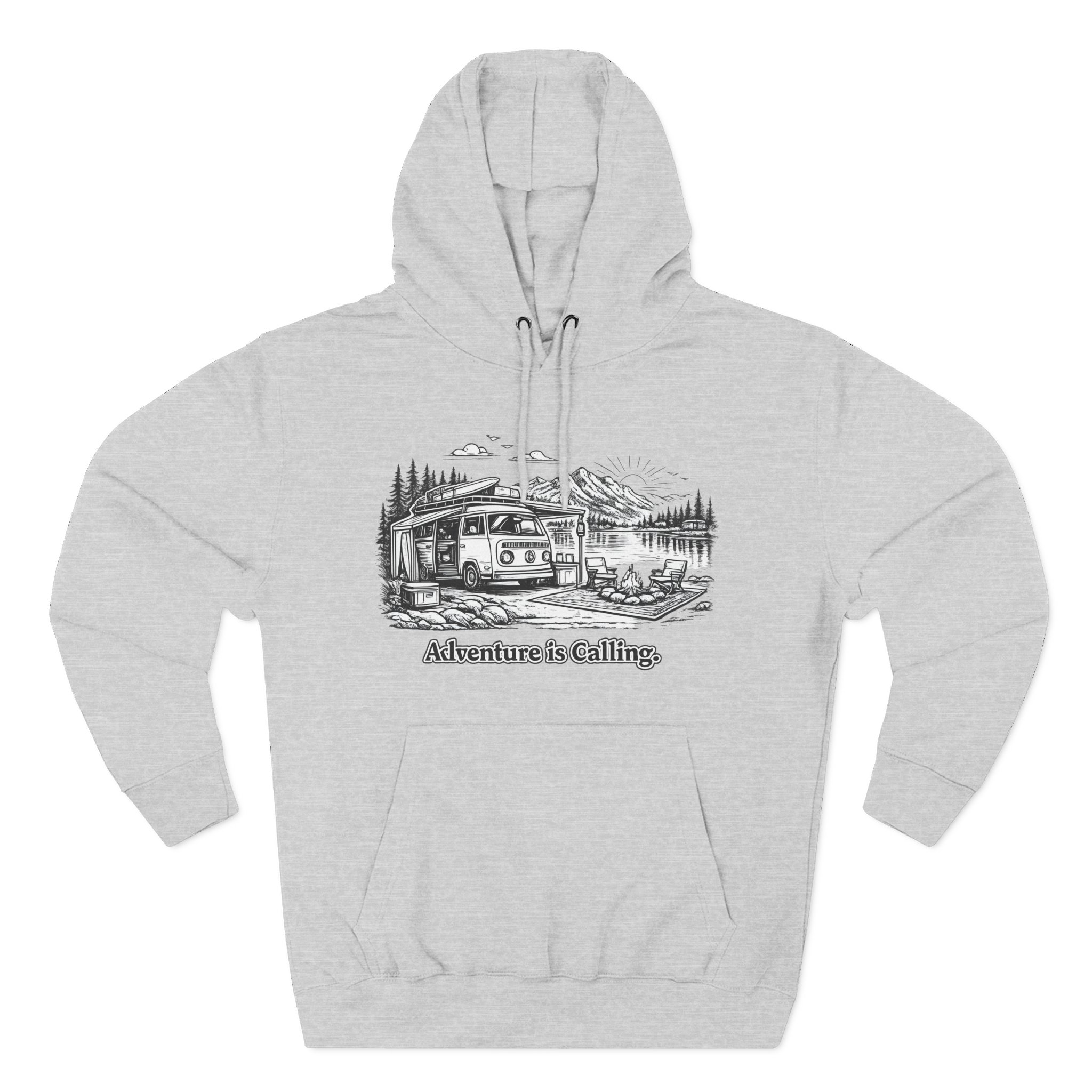 Three-Panel Fleece Hoodie - "Adventure Is Calling" Design Minimal-Line