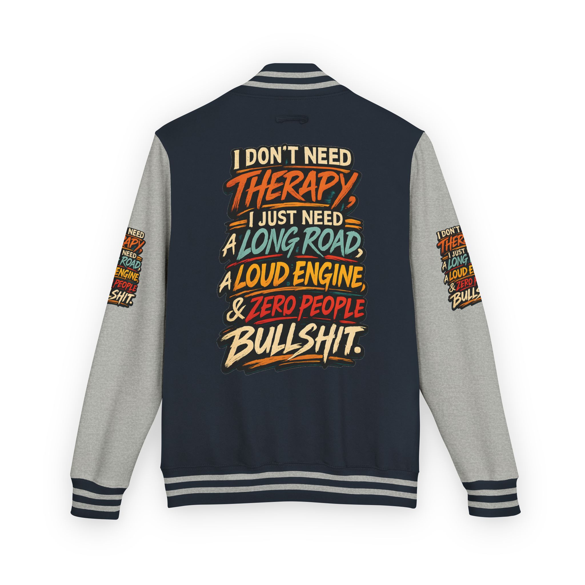 Unisex Heavyweight Letterman Jacket — "I Dont Need Therapy" Design F**K-Line