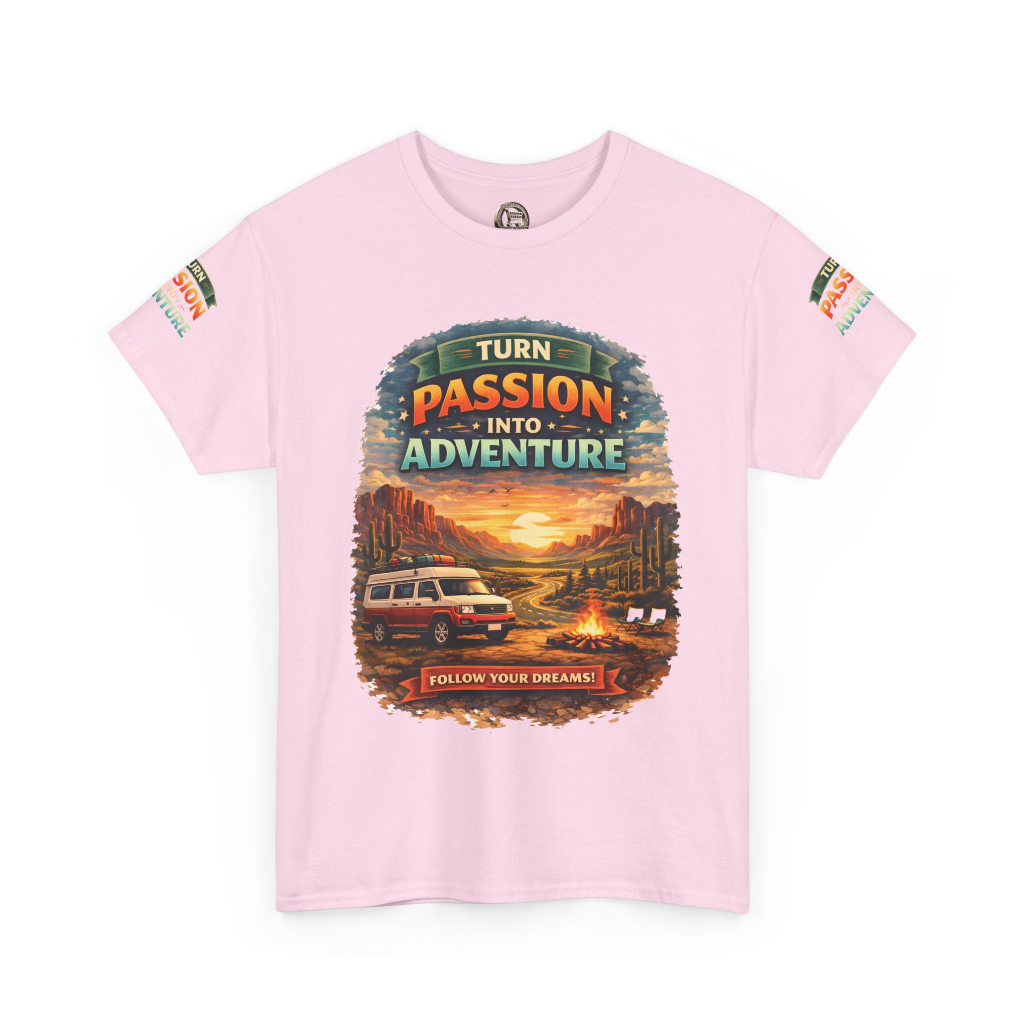 Unisex Heavy Cotton Tee — "Turn Passion Into Adventure" Design Scenic-Line