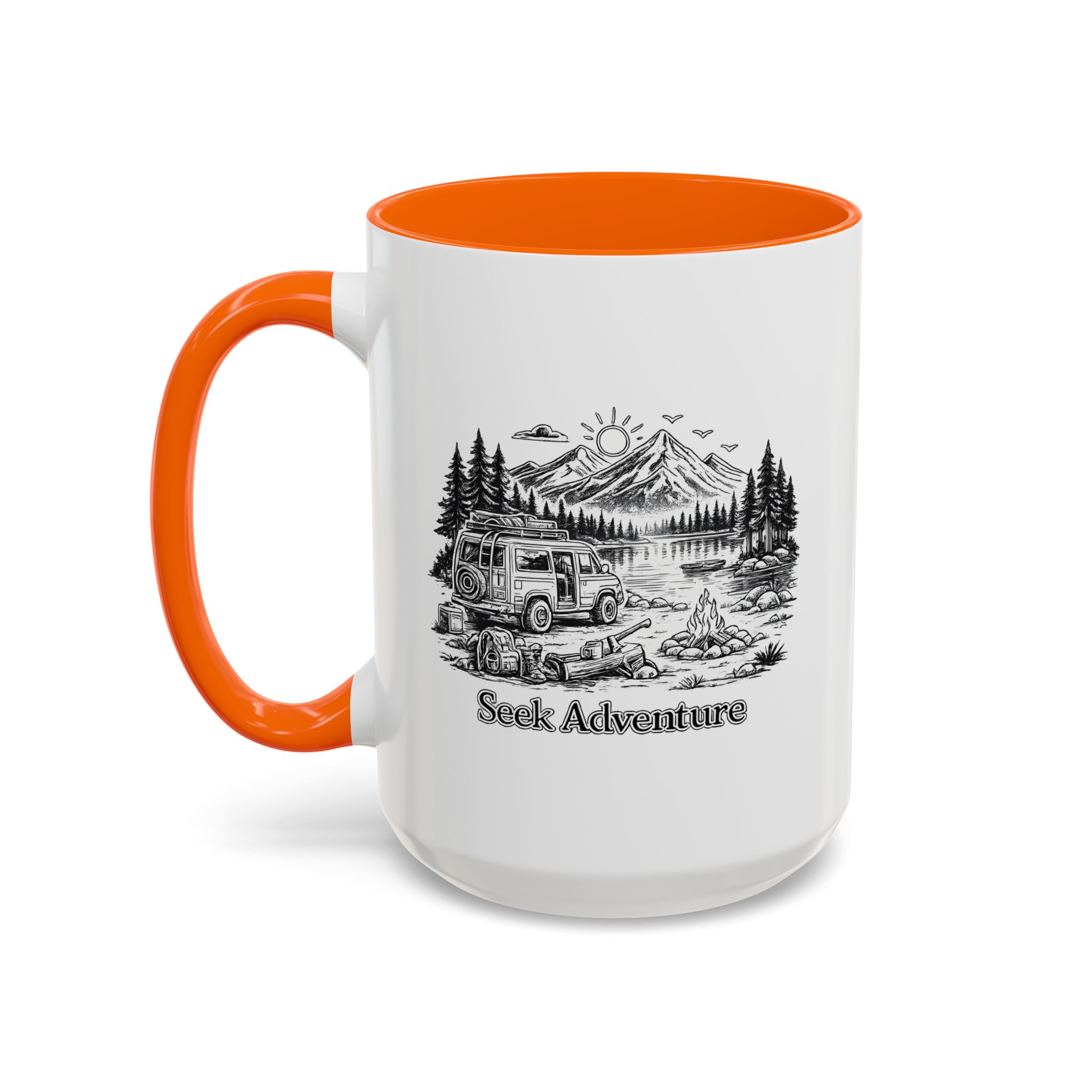 Accent Coffee Mug (11, 15oz) — "Seek Adventure" Design Minimal-Line