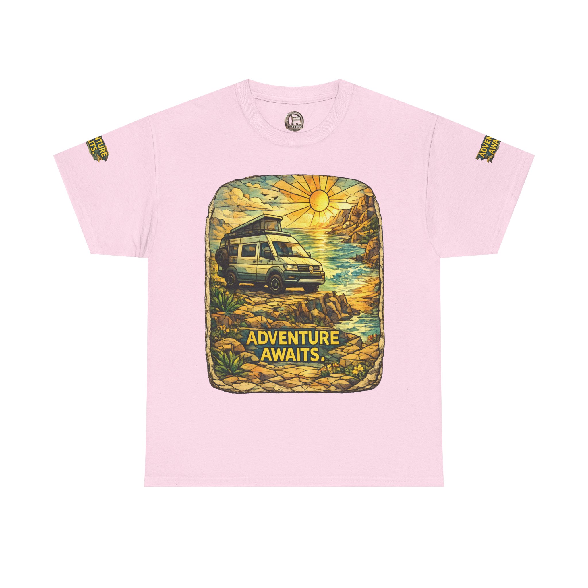 Unisex Heavy Cotton Tee — "Adventure Awaits" Design Cubic-Line