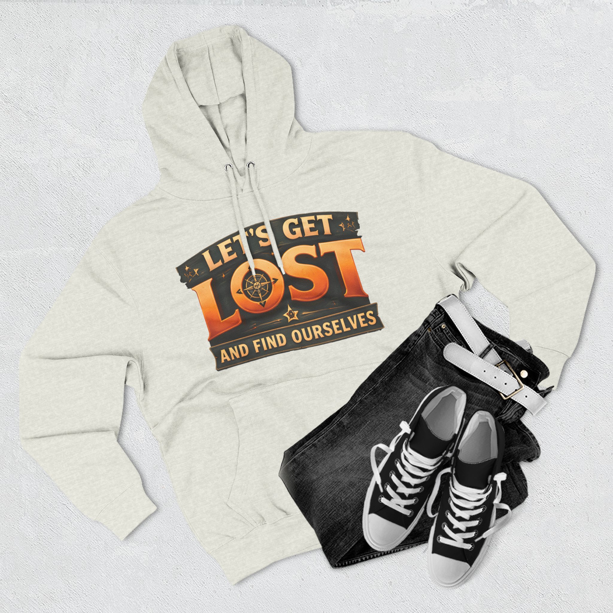 Three-Panel Fleece Hoodie - "Let´s Get Lost And Found Ourselfs" Design Scenic-Line