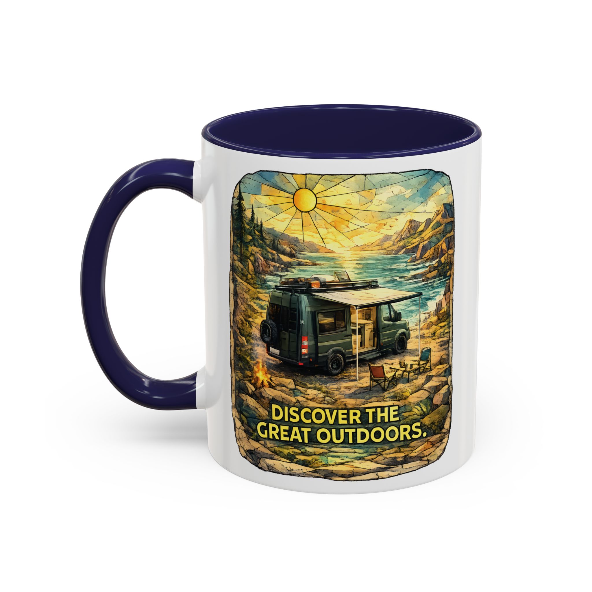 Accent Coffee Mug (11, 15oz) — "Discover The Great Outdoors" Design Cubic-Line