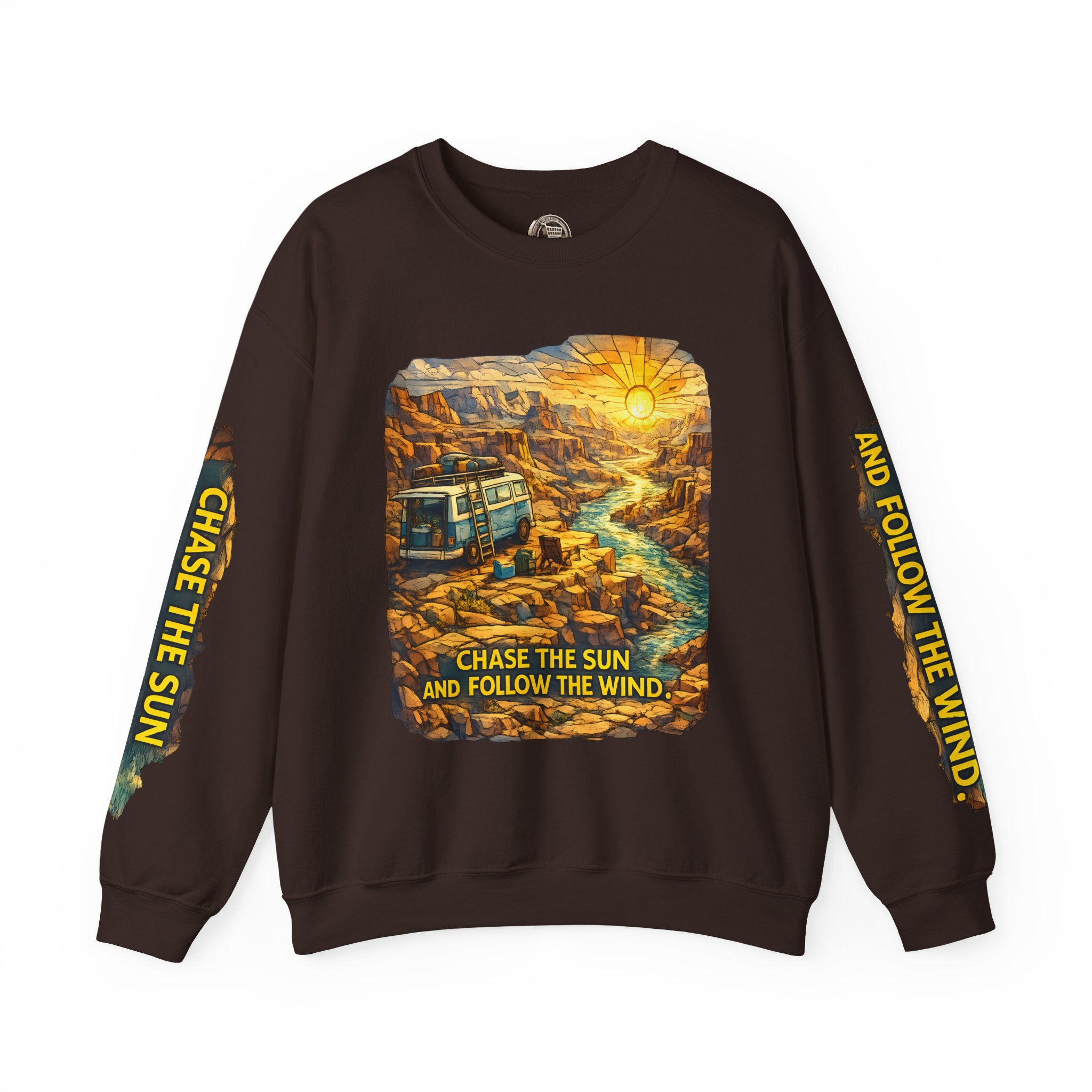 2159811785718183678_2048.jpeg Unisex Heavy Blend™ Crewneck Sweatshirt — "Chase The Sun And Follow The Wind" Design Cubic-Line