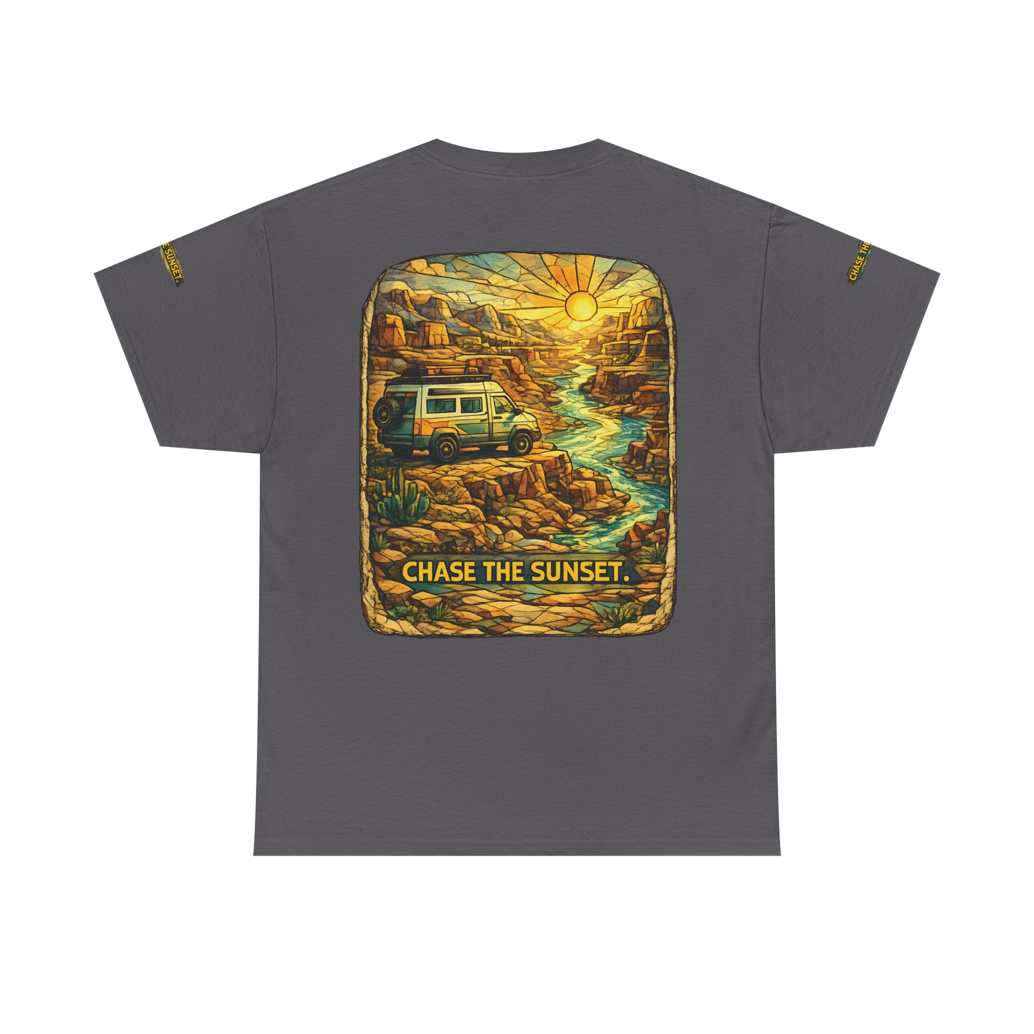 2159901159164484038_2048.jpeg Unisex Heavy Cotton Tee — "Chase The Sunset" Design Cubic-Line